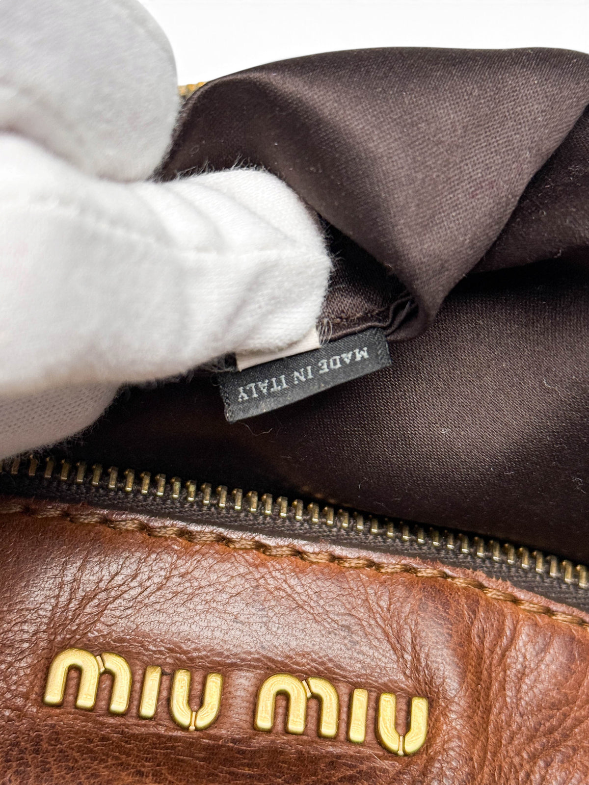 Miu Miu Gold Trimmed Shopper Bag Brown