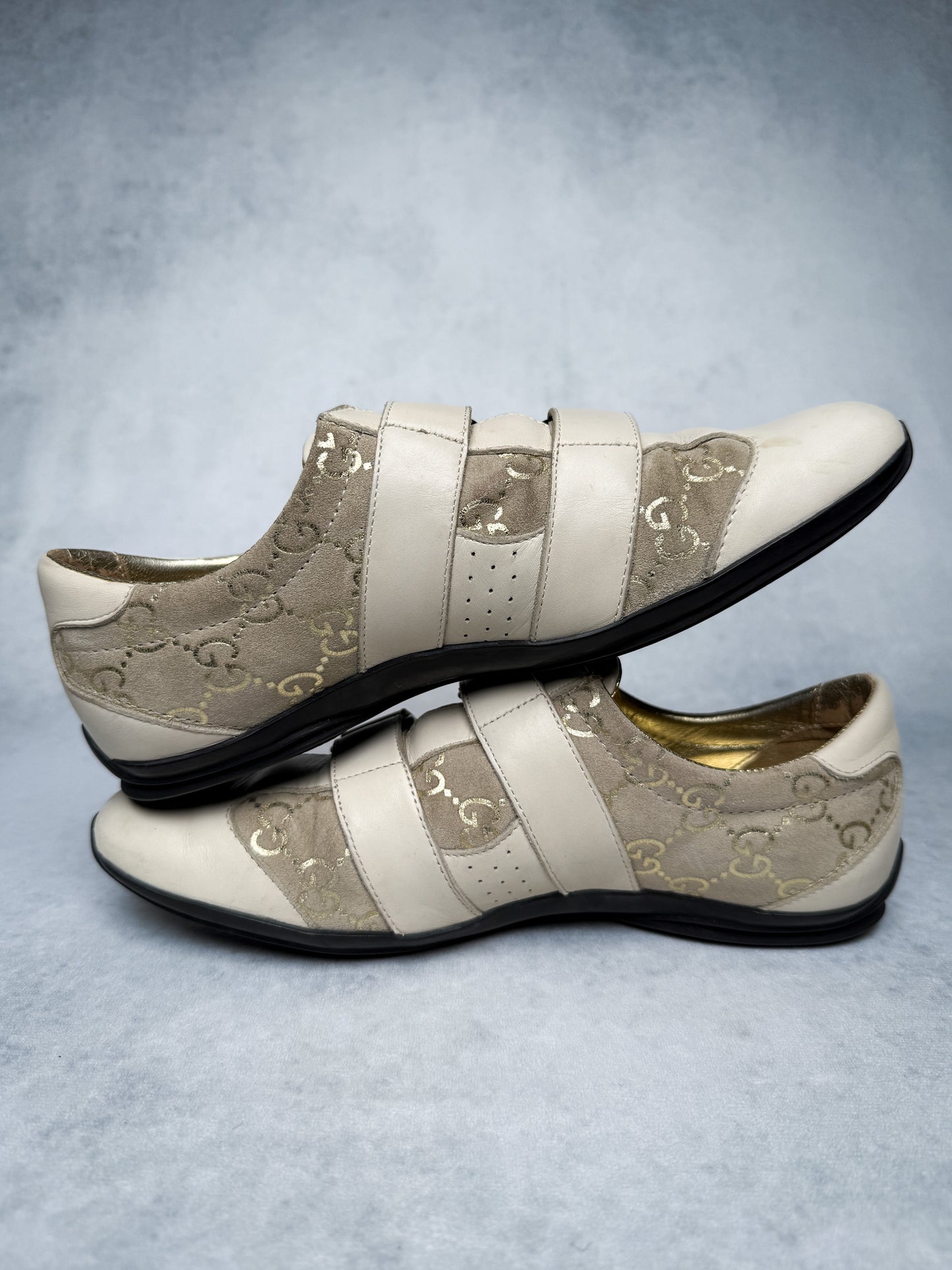 Gucci Vintage Monogram Sneaker Leather/Suede Beige and Gold (38)