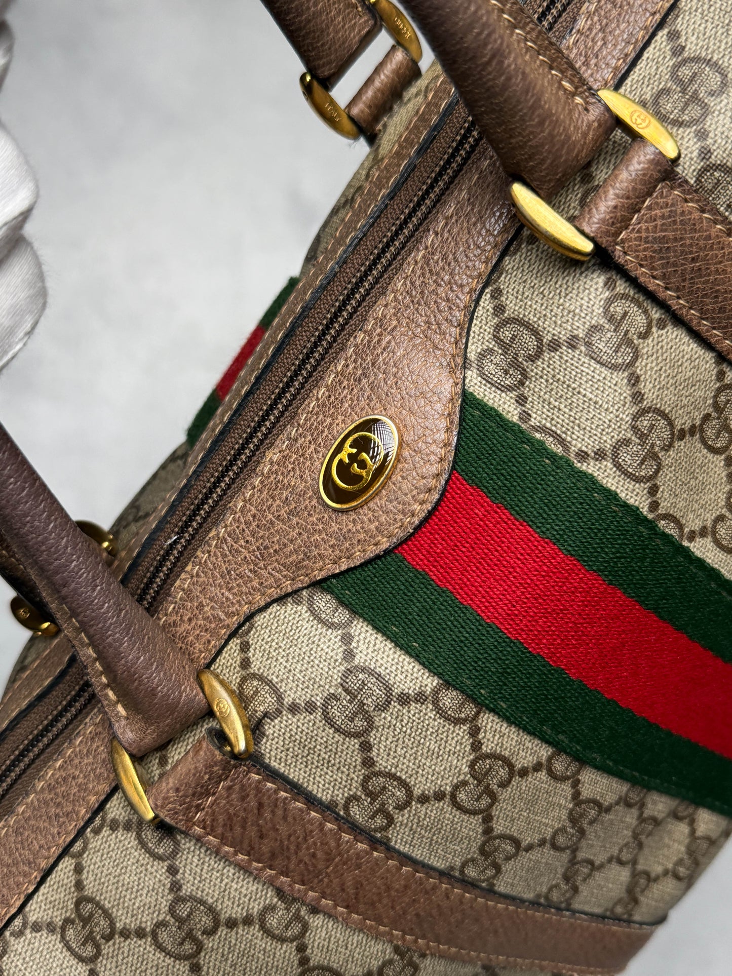 Gucci Vintage 70's Boston Handbag Canvas GG