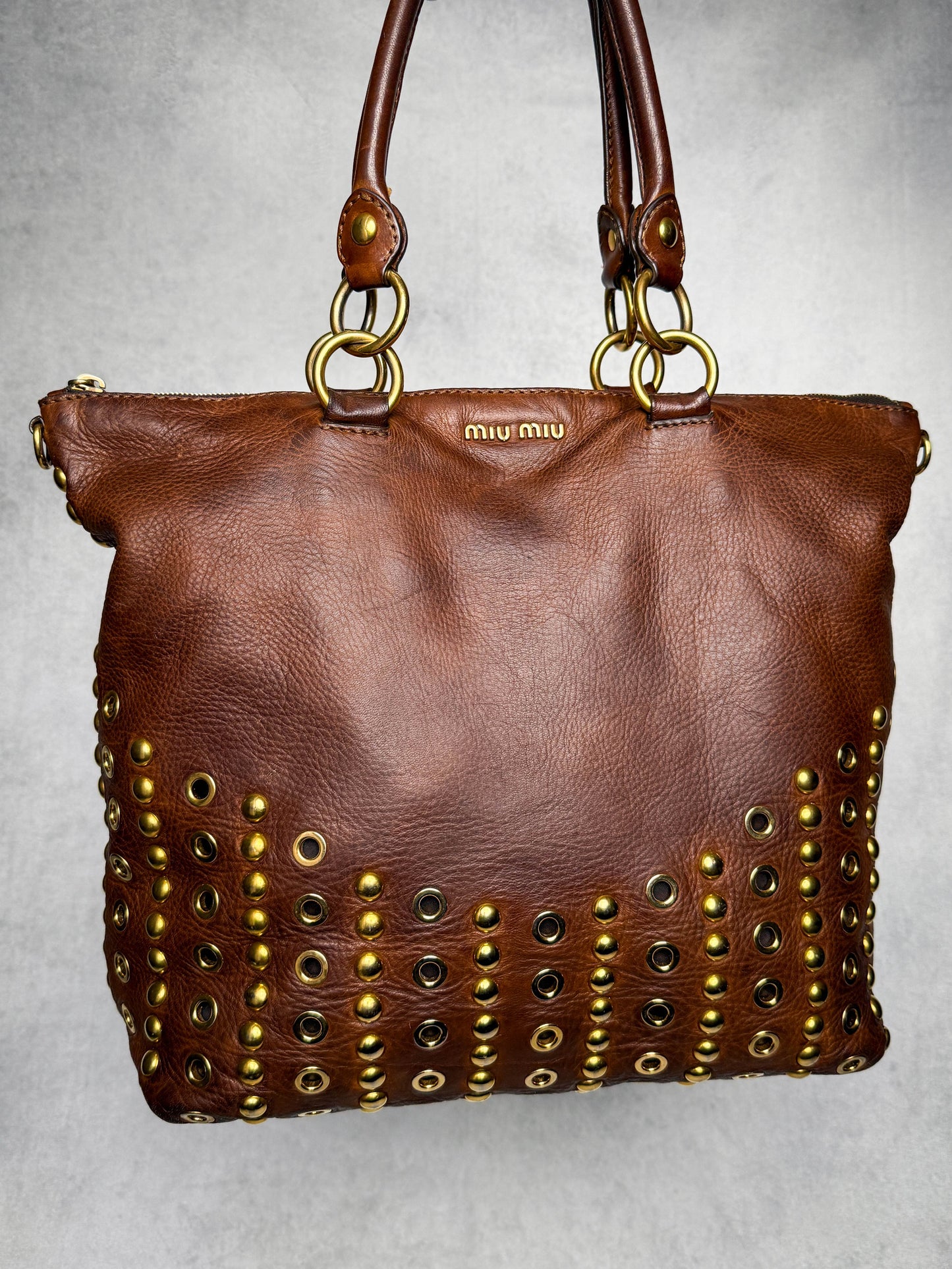 Miu Miu Gold Trimmed Shopper Bag Brown
