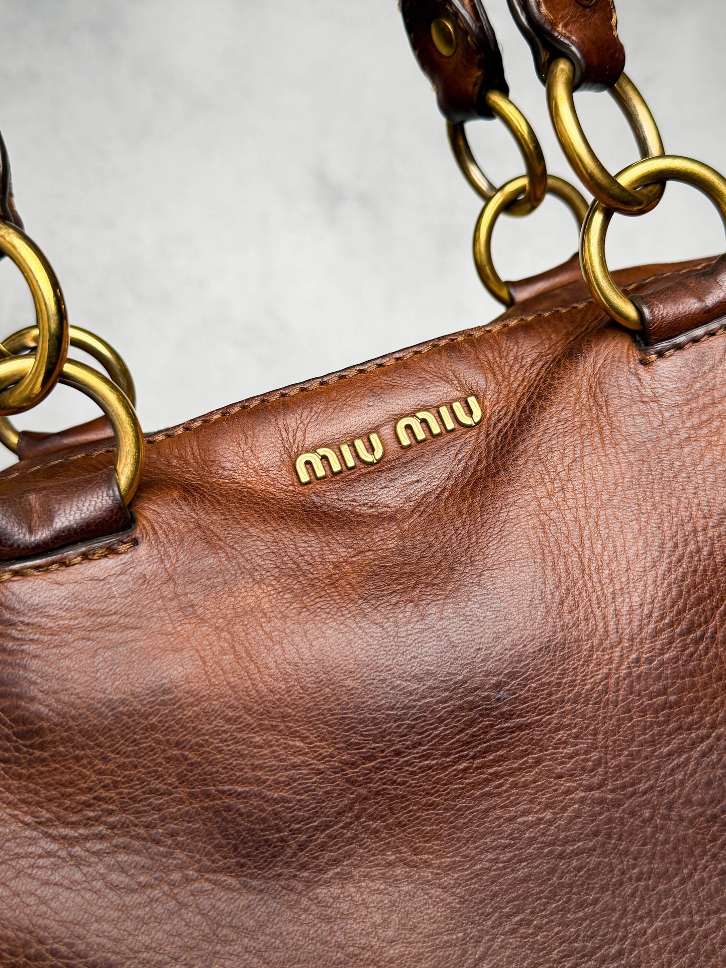 Miu Miu Eyelet Trimmed Bag Brown/Gold