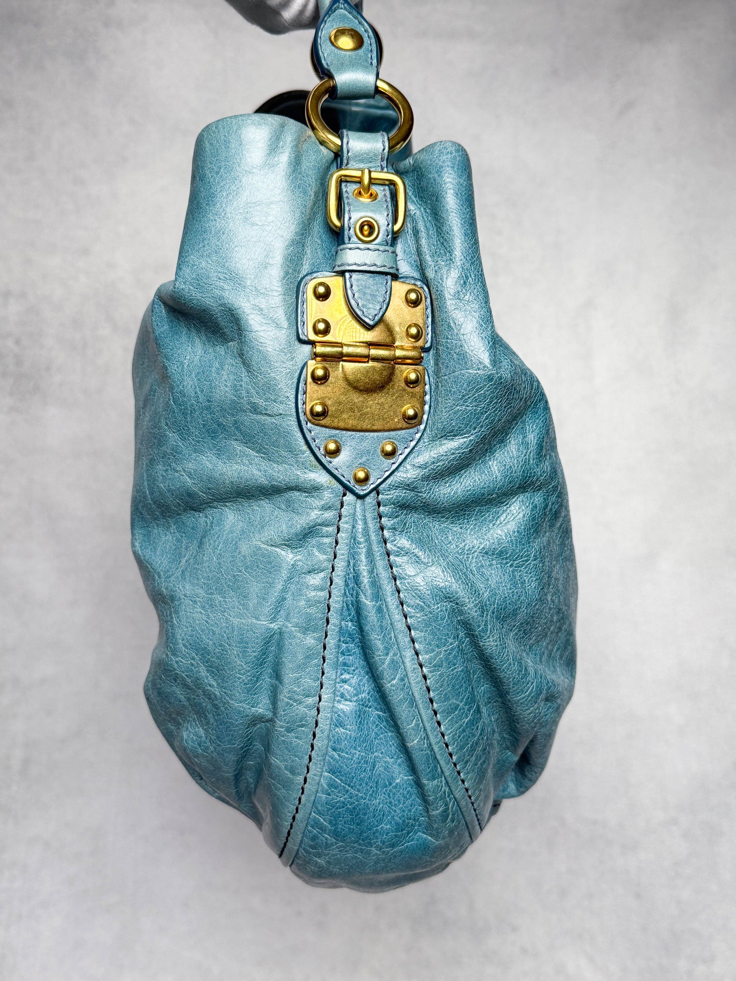 Miu Miu Vitello Lux Leather Hobo Bag Turqoise