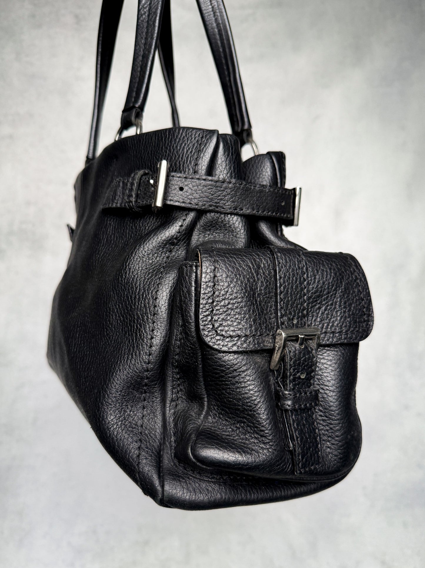 Prada Vitello Daino Black Leather Tote Bag
