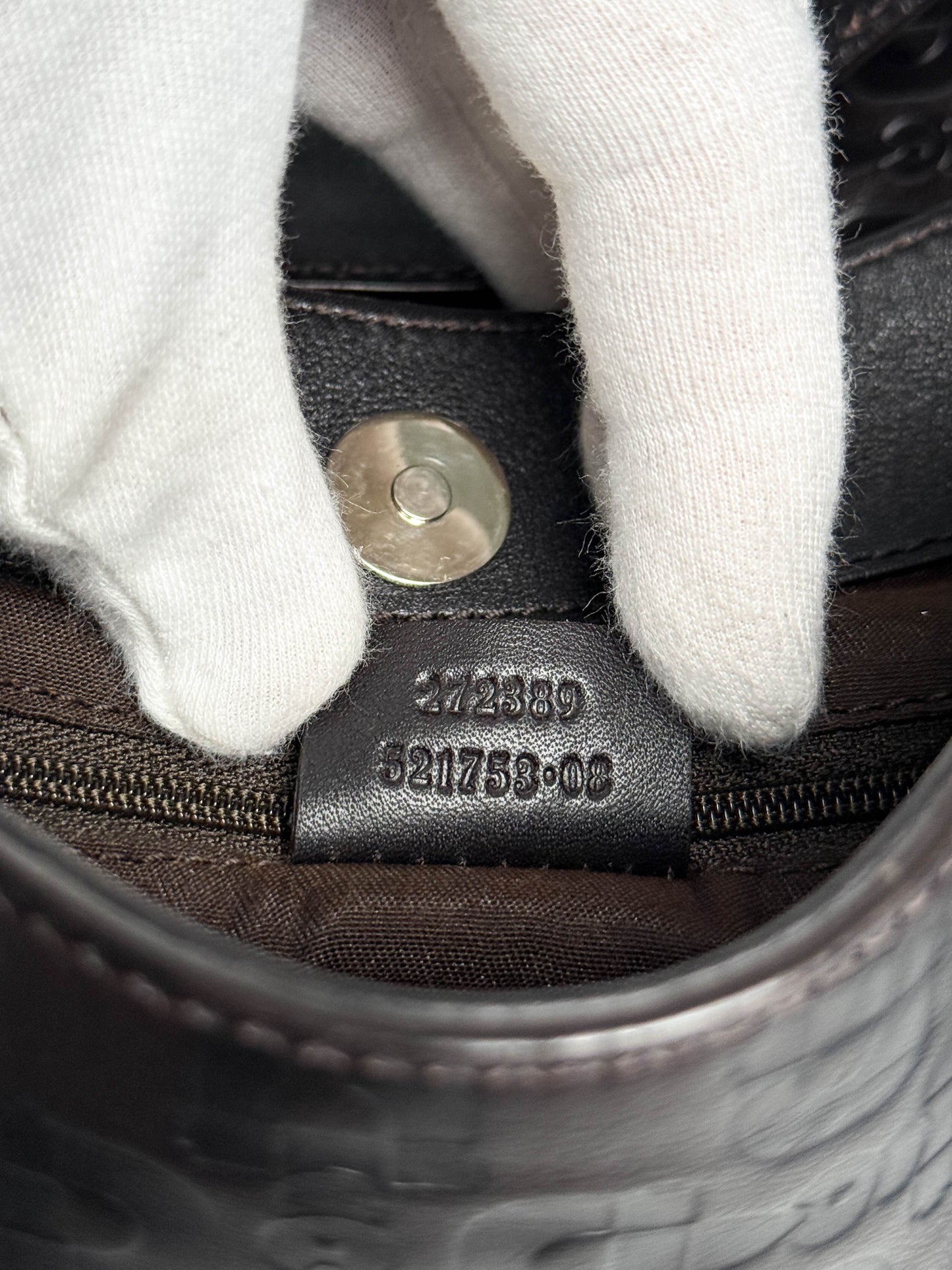 Gucci Horsebit Embossed Leather Hobo Bag Dark Brown