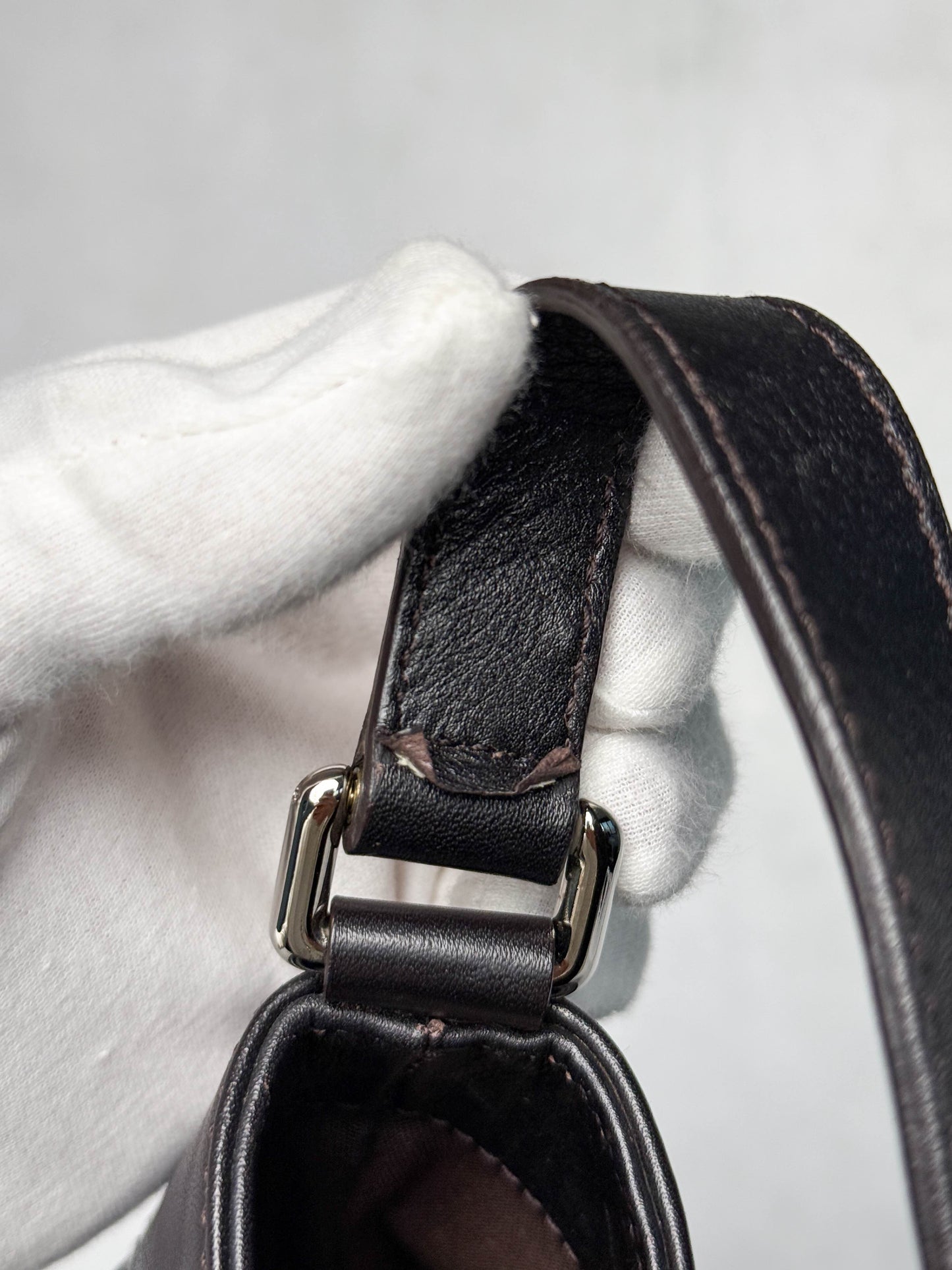 Gucci Horsebit Embossed Leather Hobo Bag Dark Brown