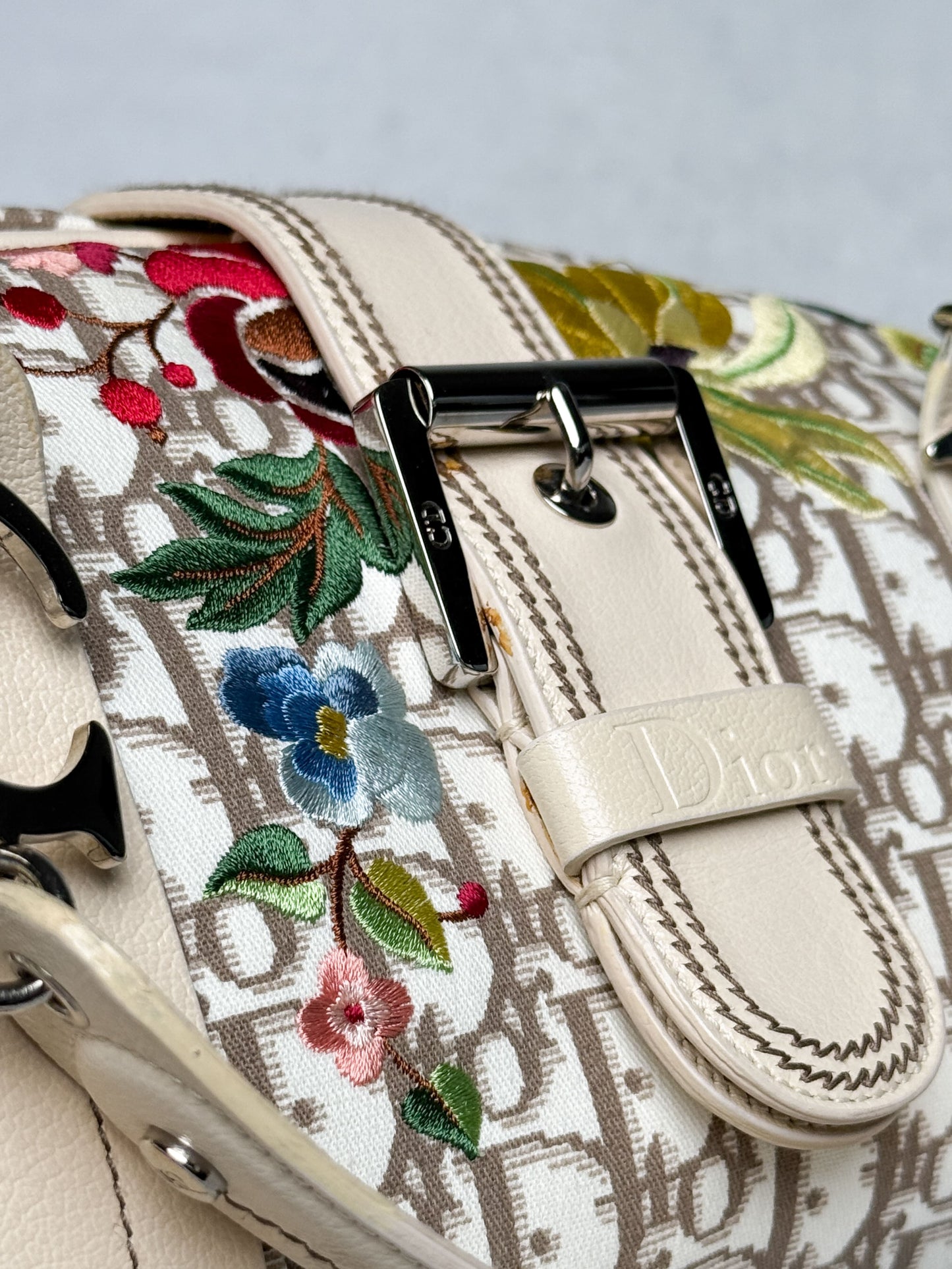 Dior 2005 Diorissimo Floral Embroidered Trotter Bag
