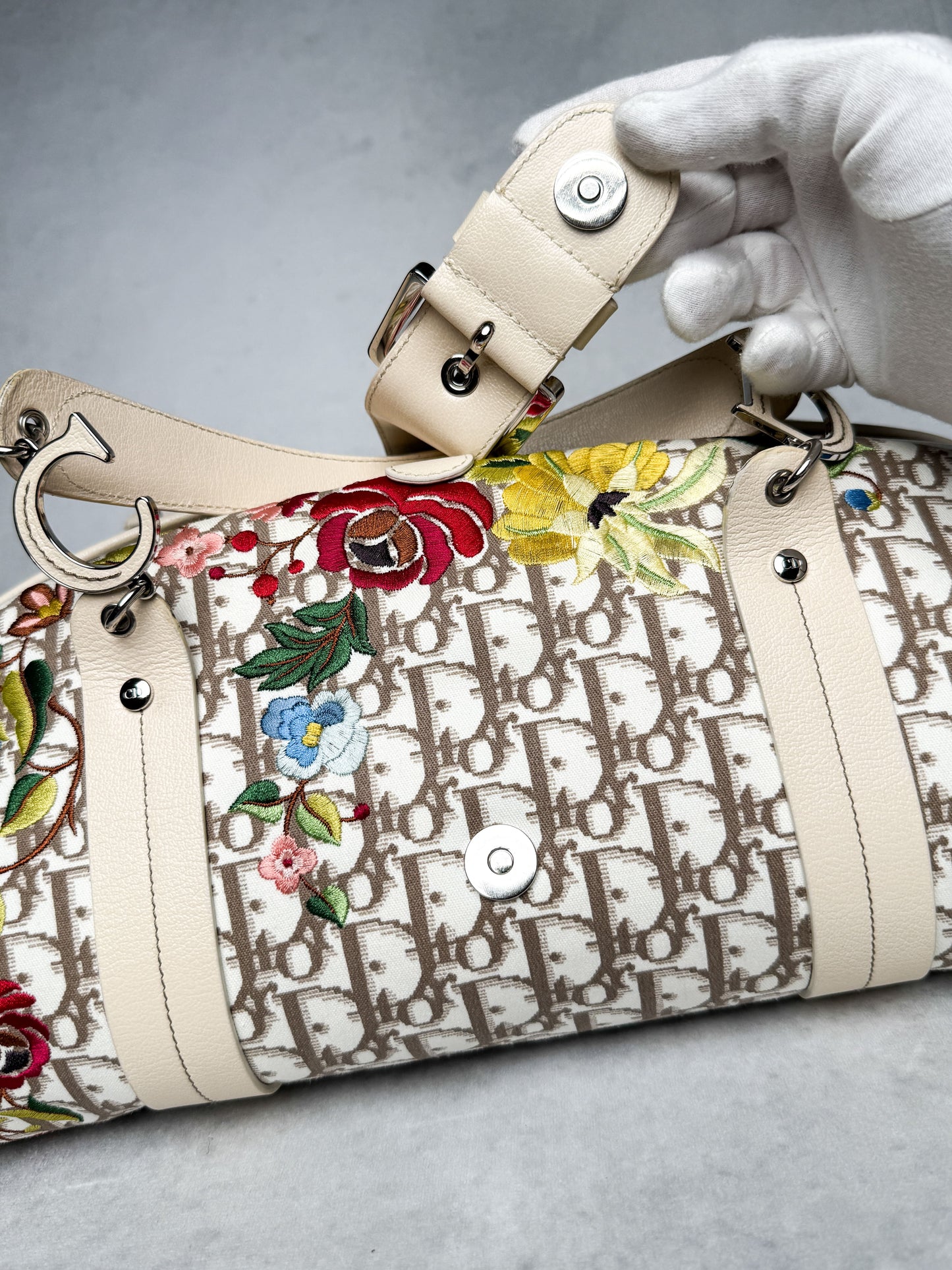 Dior 2005 Diorissimo Floral Embroidered Trotter Bag