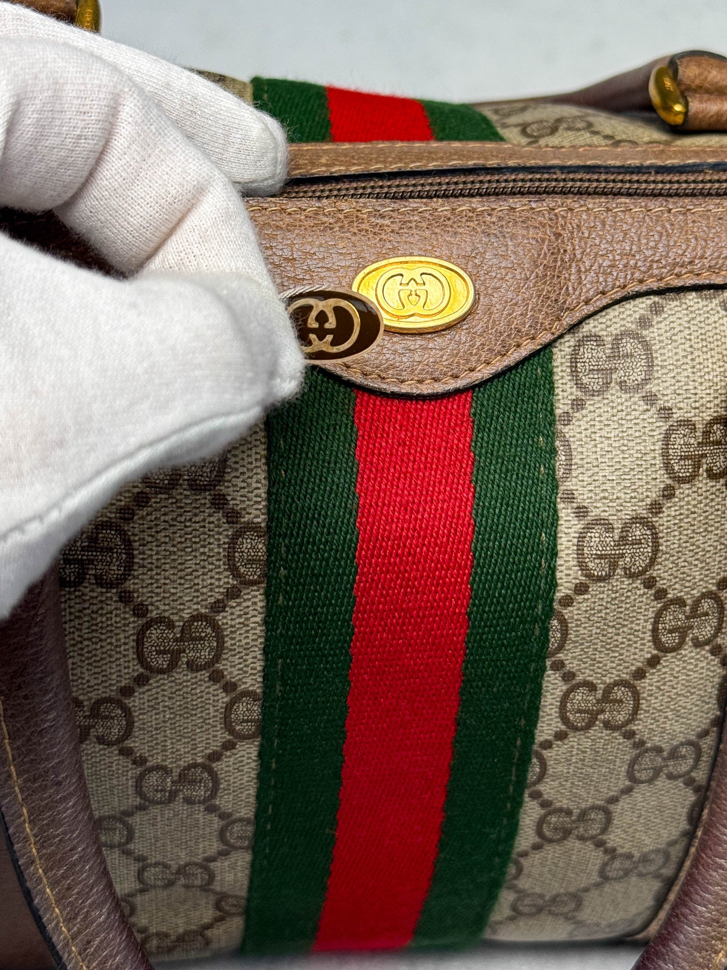 Gucci Vintage 70's Boston Handbag Canvas GG