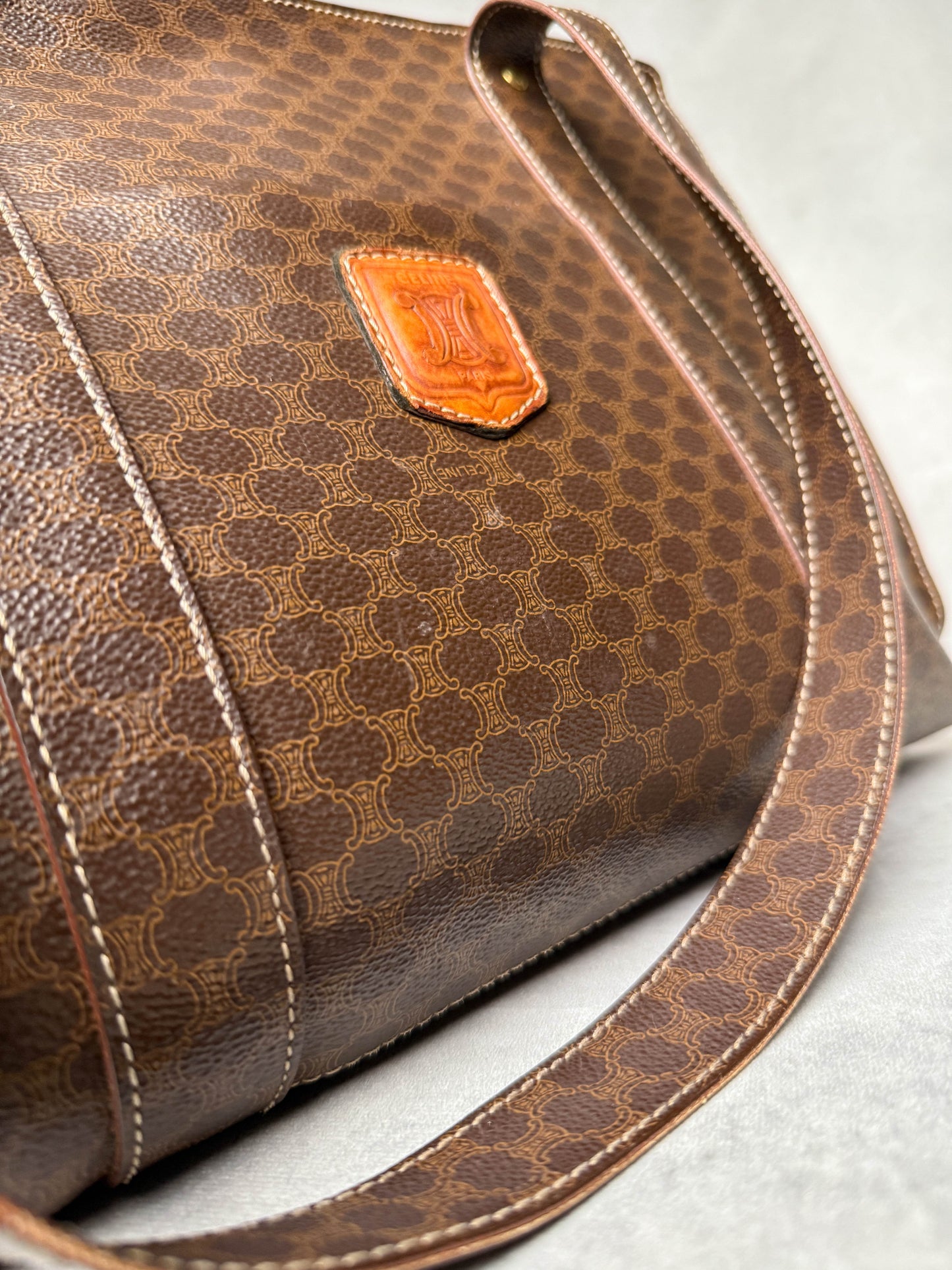 Celine Vintage Brown Macadam Tote Bag Canva/Leather