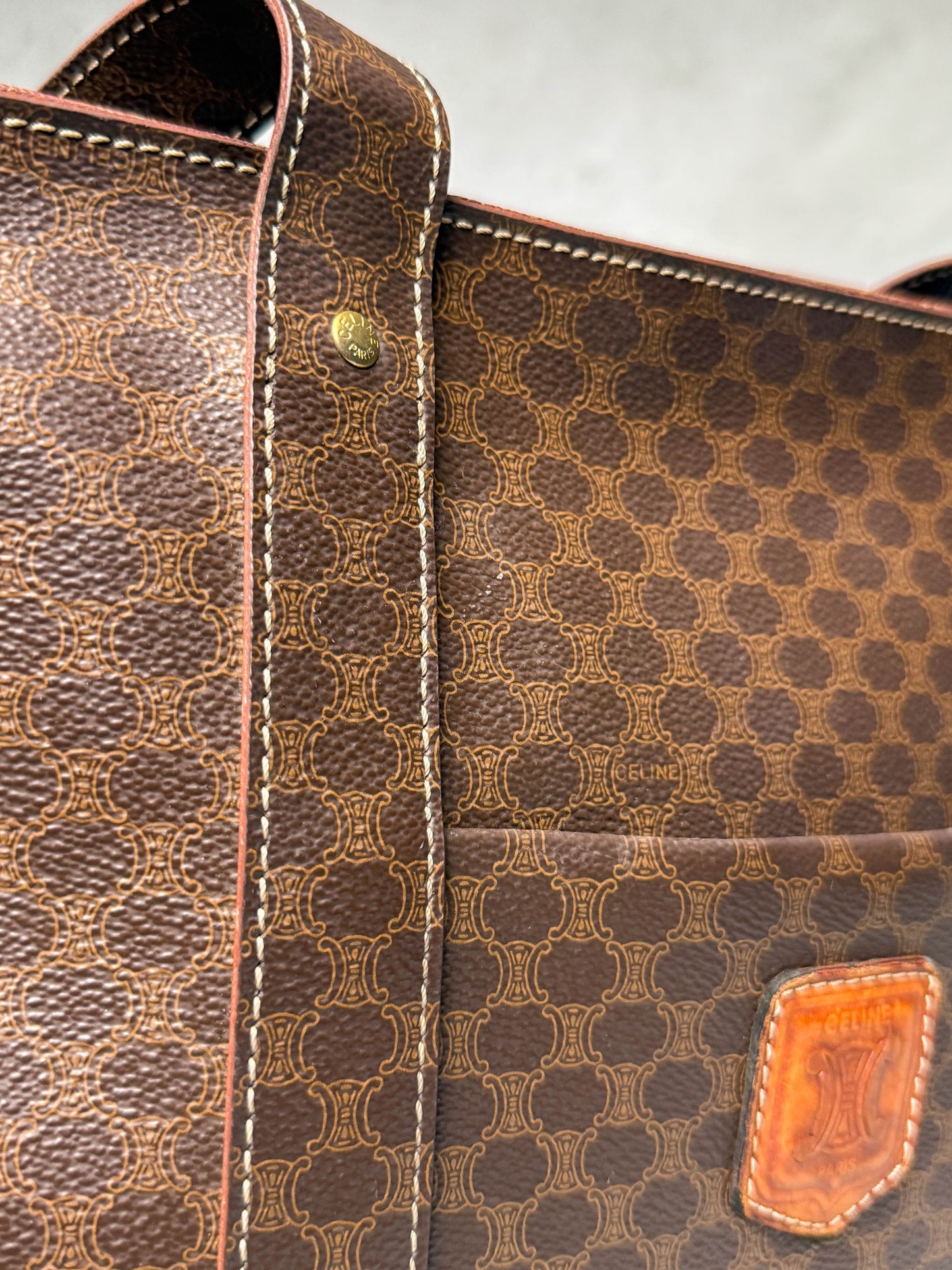Celine Vintage Brown Macadam Tote Bag Canva/Leather