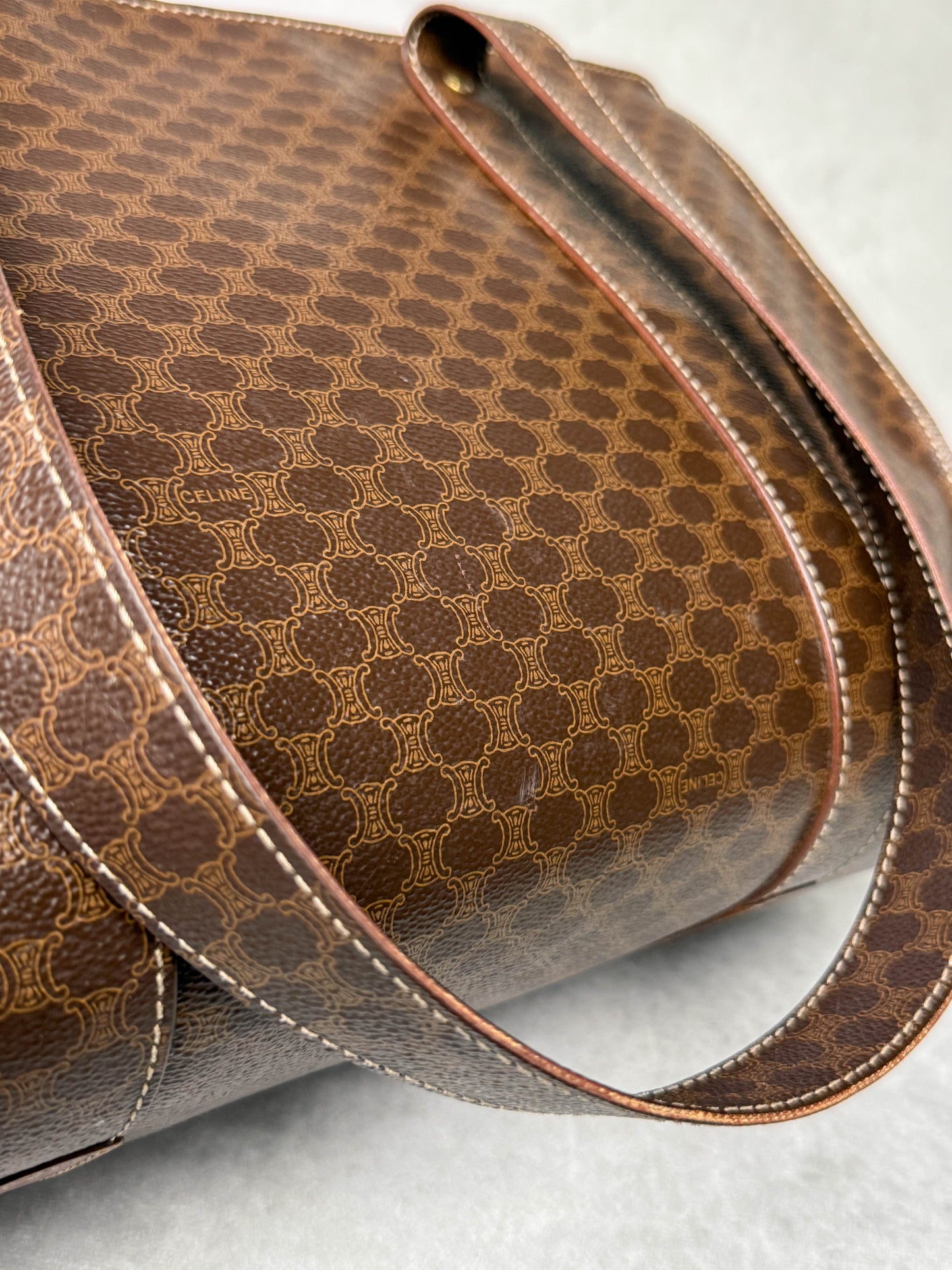 Celine Vintage Brown Macadam Tote Bag Canva/Leather