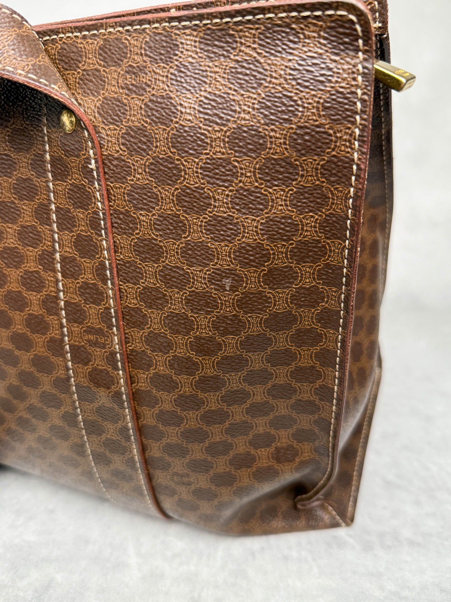 Celine Vintage Brown Macadam Tote Bag Canva/Leather