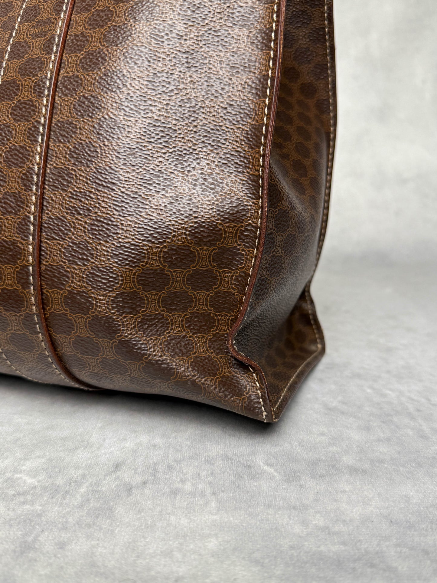 Celine Vintage Brown Macadam Tote Bag Canva/Leather