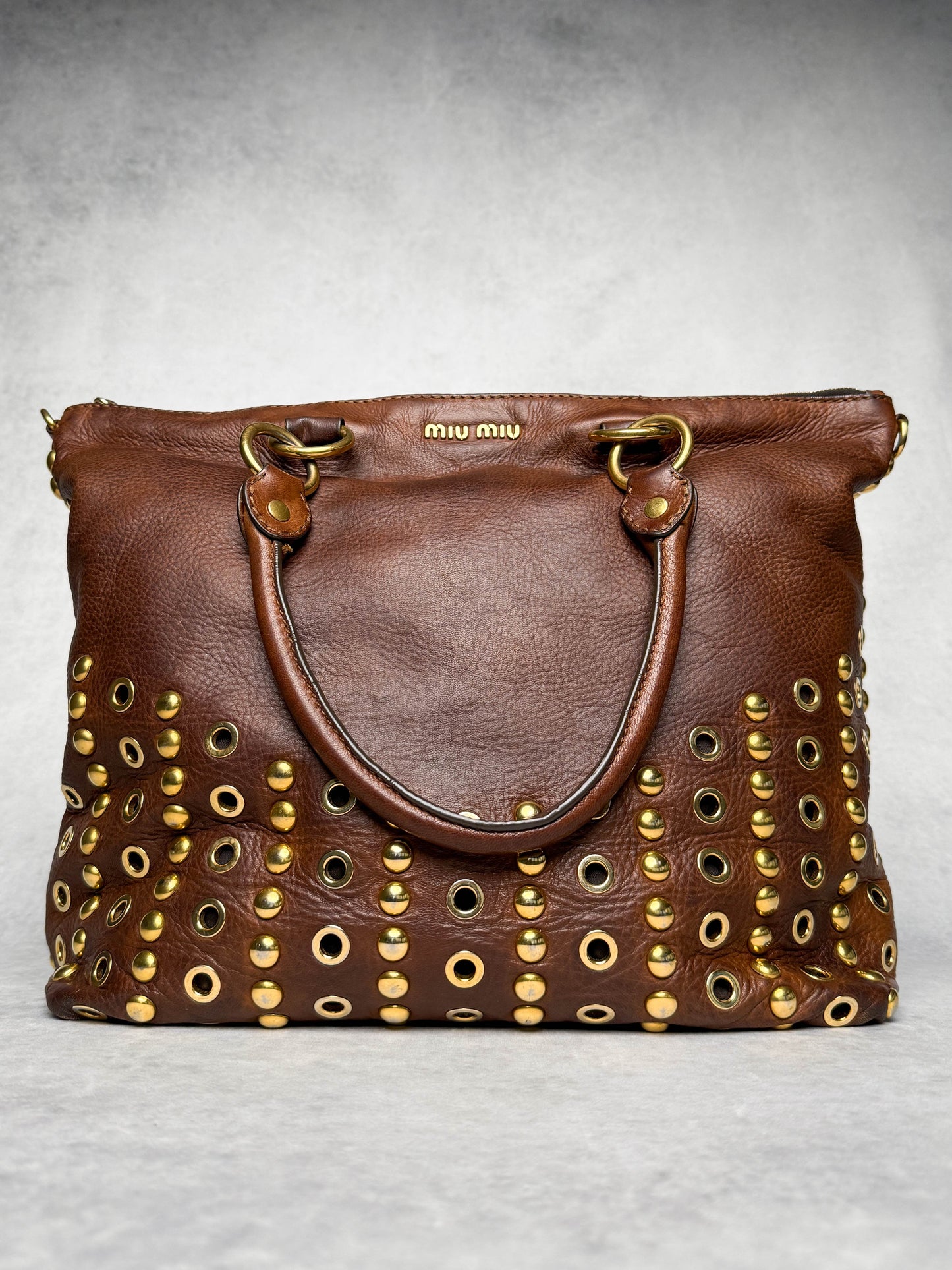 Miu Miu Eyelet Trimmed Bag Brown/Gold