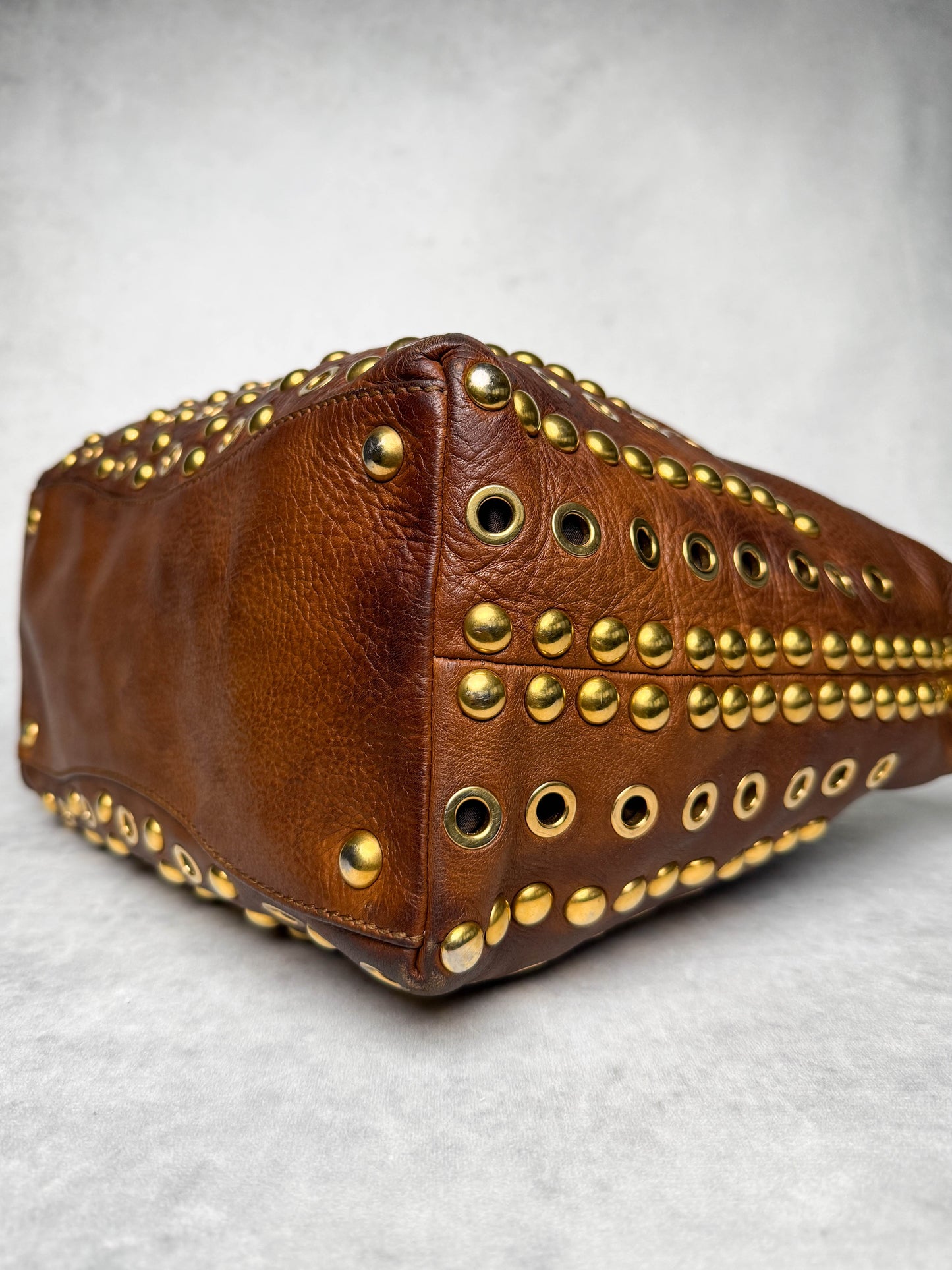 Miu Miu Gold Trimmed Shopper Bag Brown