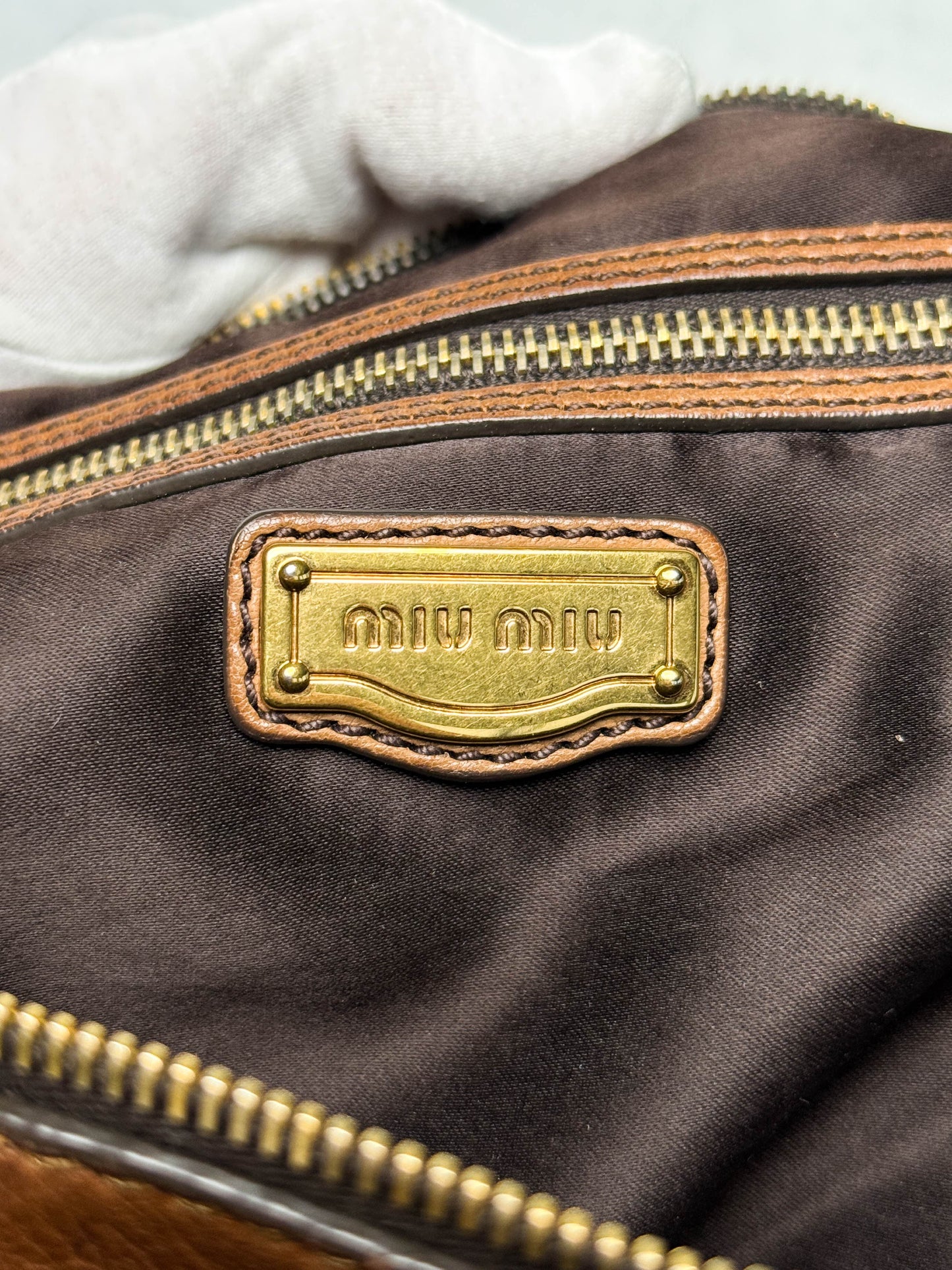 Miu Miu Gold Trimmed Shopper Bag Brown
