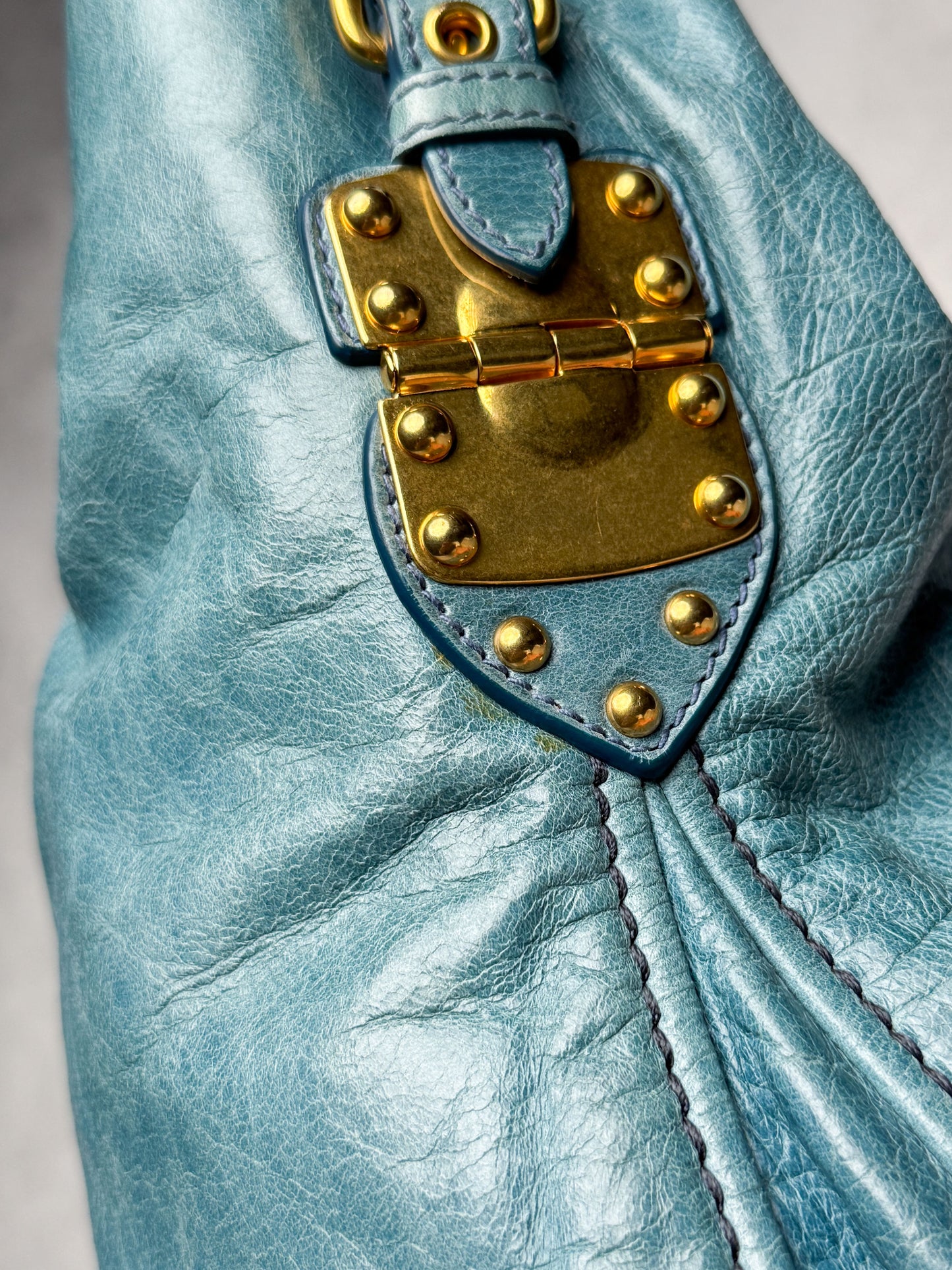 Miu Miu Vitello Lux Leather Hobo Bag Turqoise