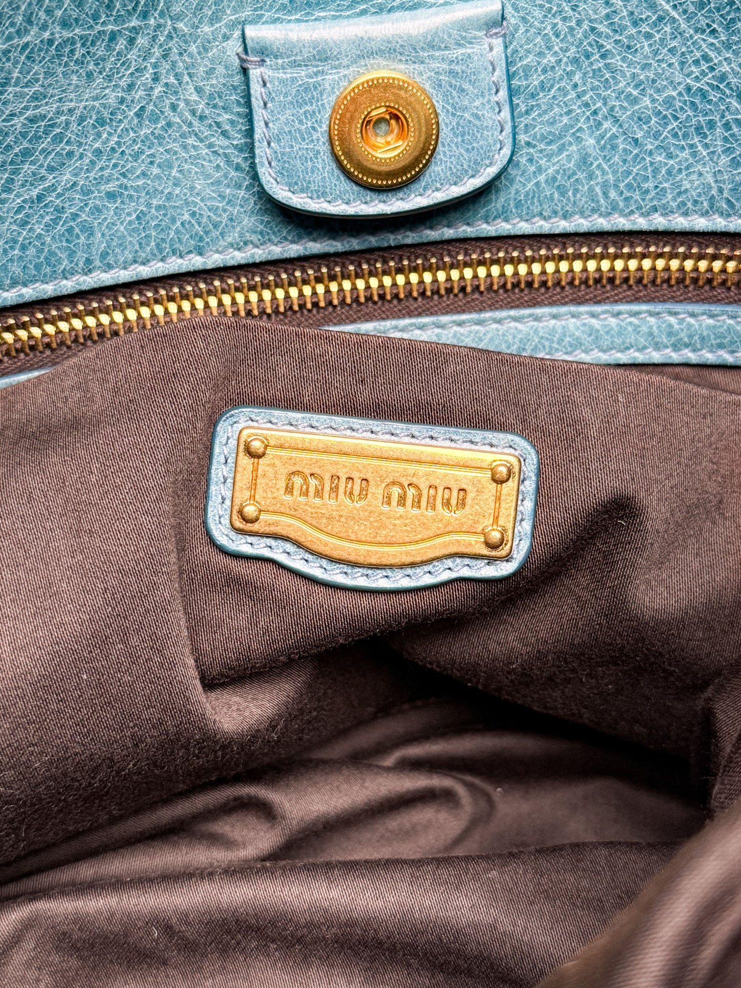 Miu Miu Vitello Lux Leather Hobo Bag Turqoise