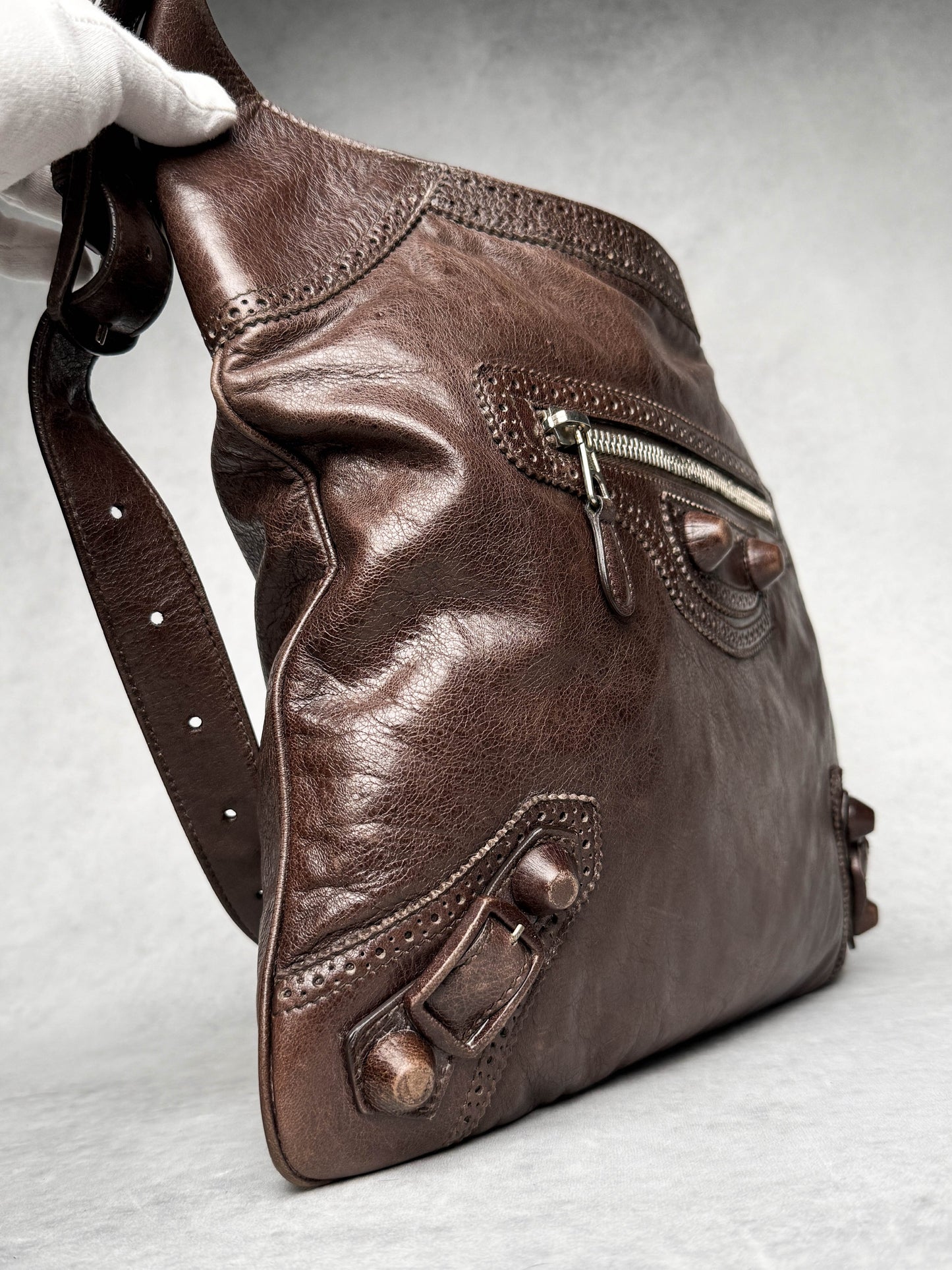 Balenciaga Giant Brogues Covered Messenger Bag Brown