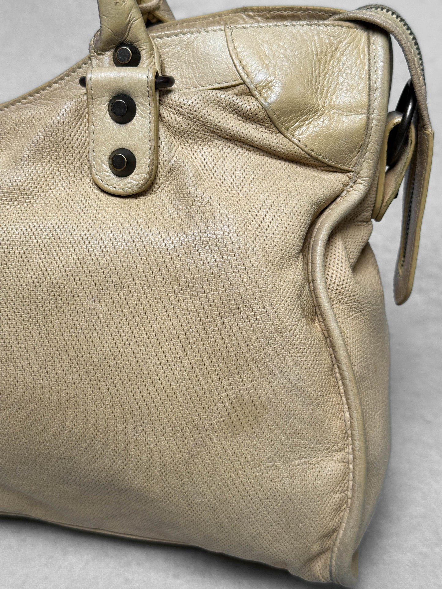 Balenciaga Classic City Bag Perforated Leather Beige