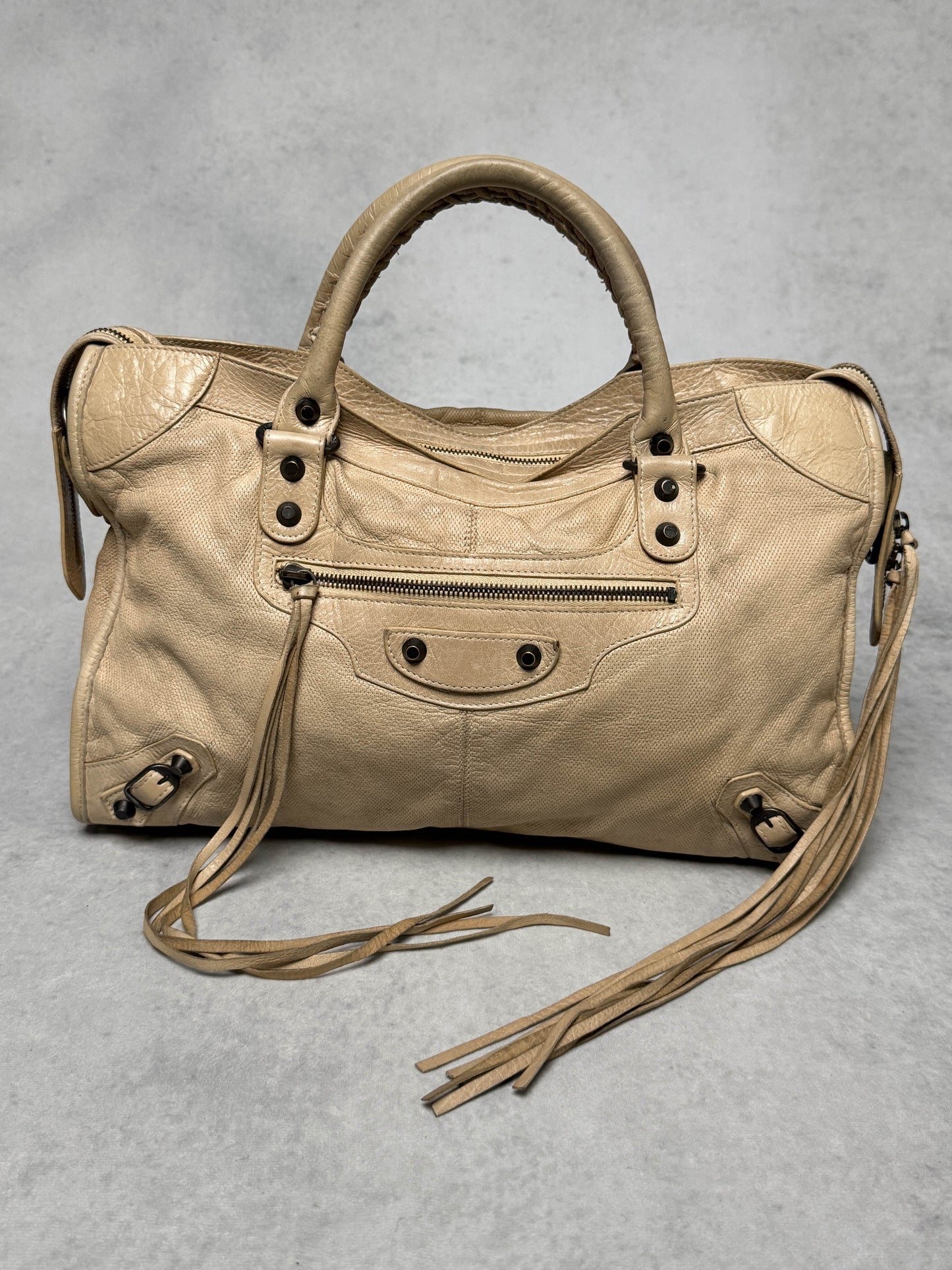 Balenciaga Classic City Bag Perforated Leather Beige