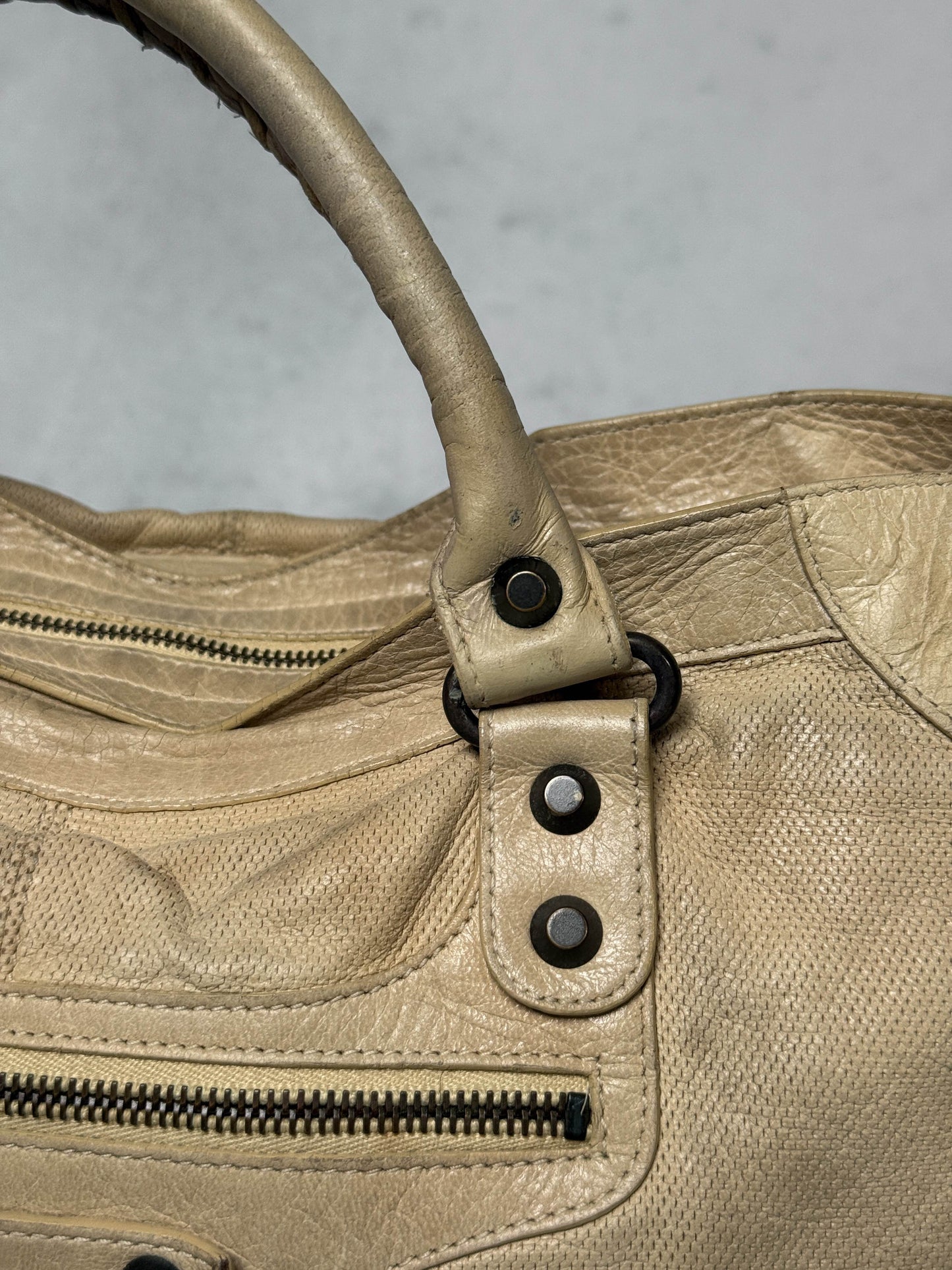Balenciaga Classic City Bag Perforated Leather Beige