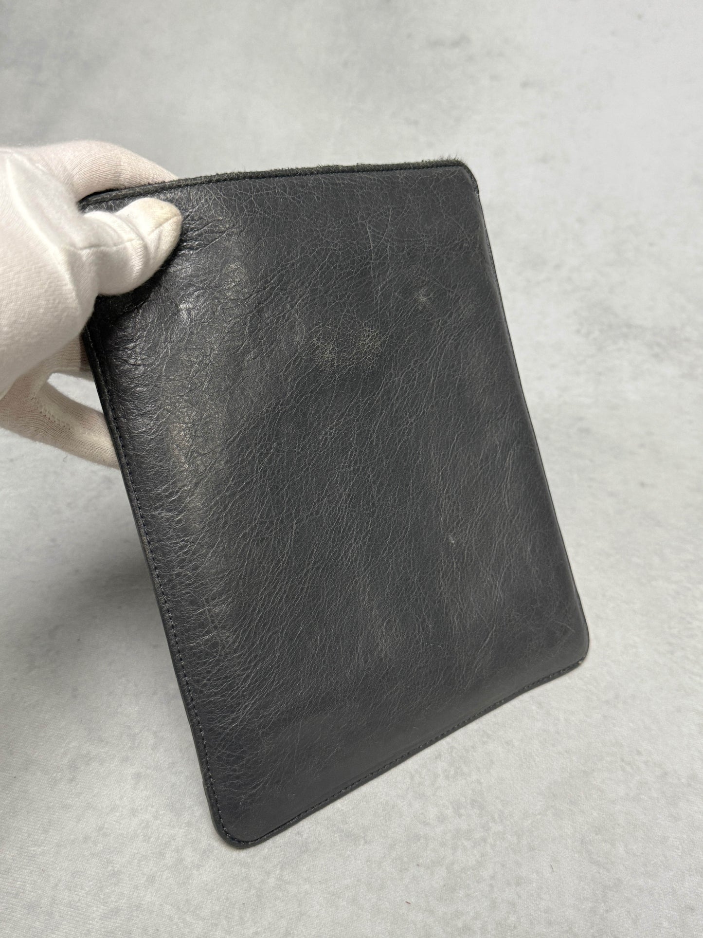 Balenciaga Leather Moto Pochette Dark Grey