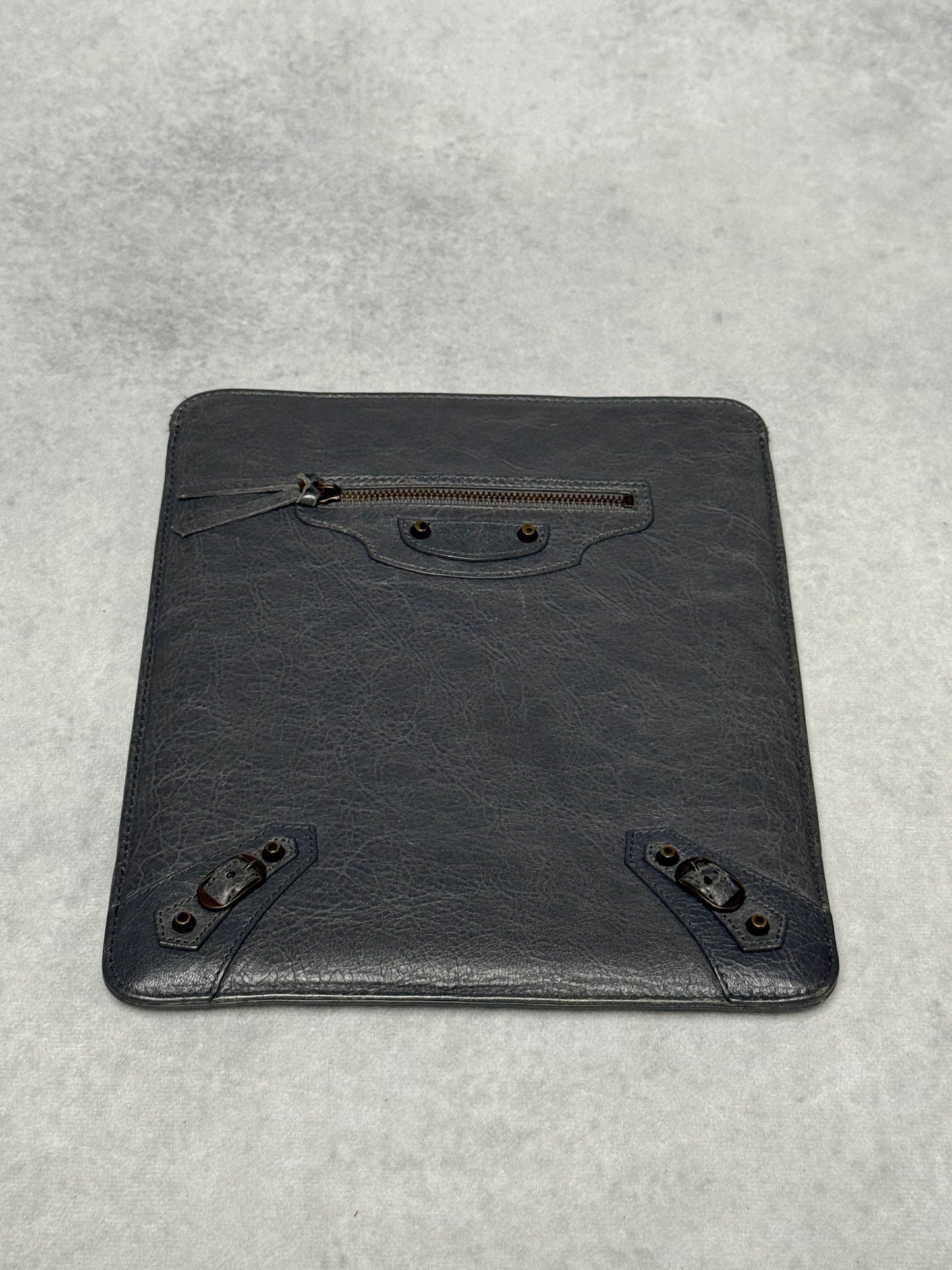 Balenciaga Leather Moto Pochette Dark Grey