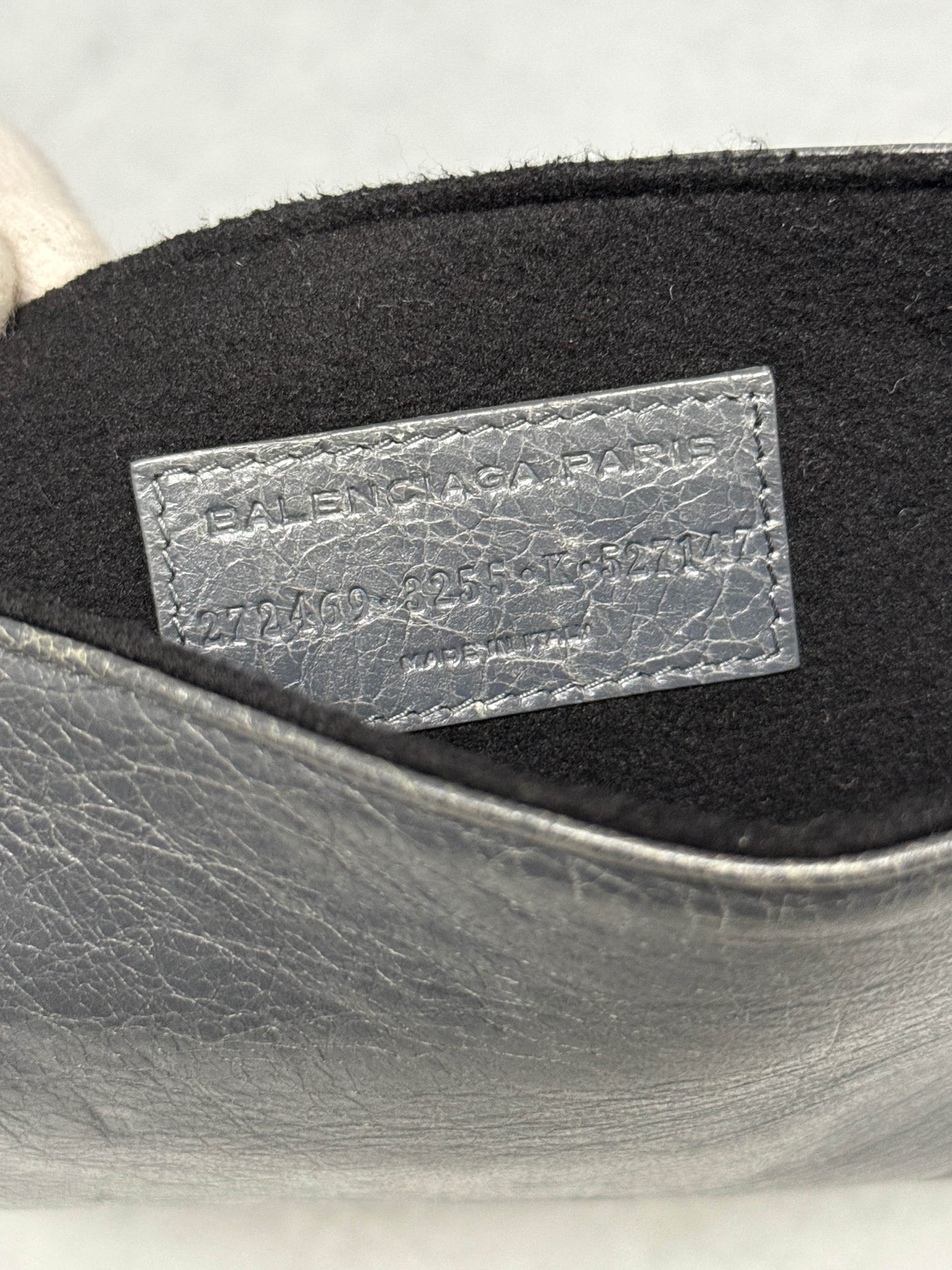 Balenciaga Leather Moto Pochette Dark Grey