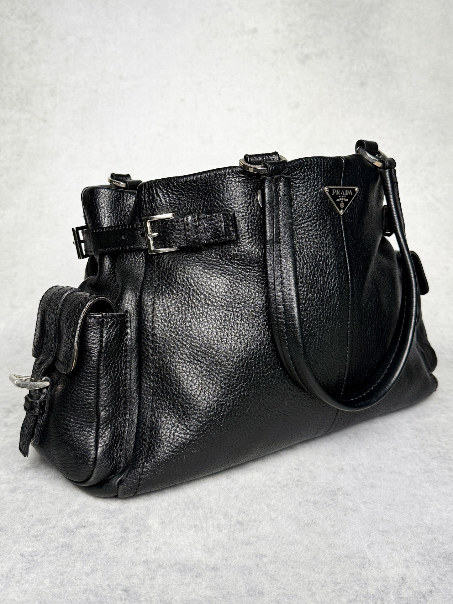 Prada Vitello Daino Black Leather Tote Bag
