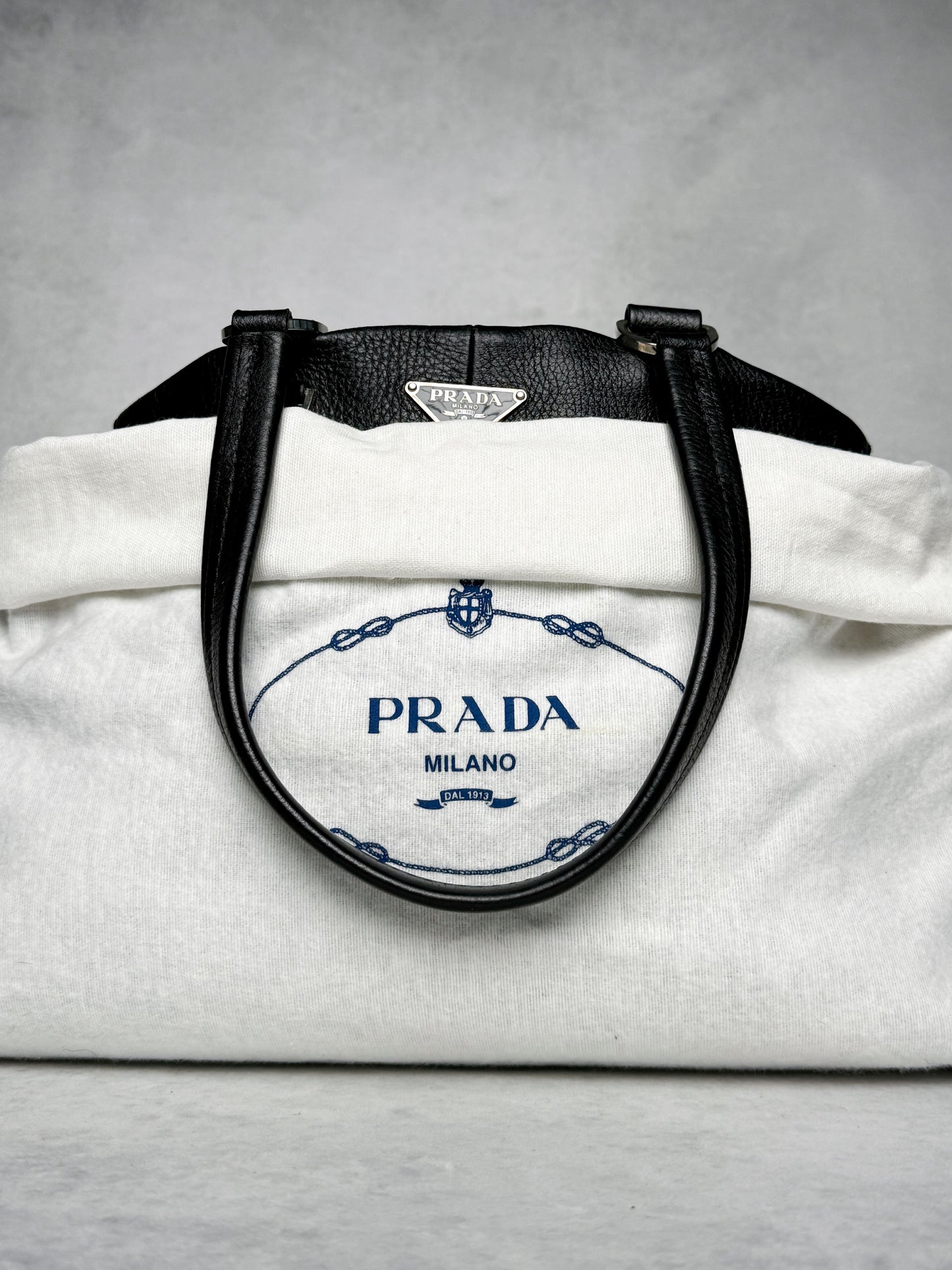Prada Vitello Daino Black Leather Tote Bag