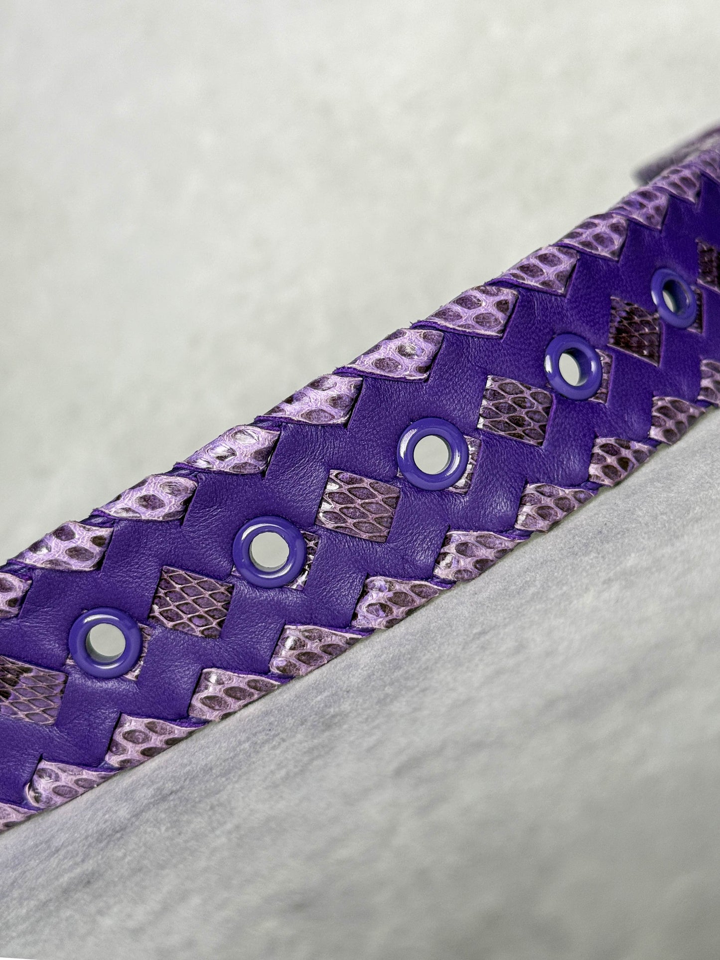 Bottega Veneta Intrecciato Python Leather Belt Purple