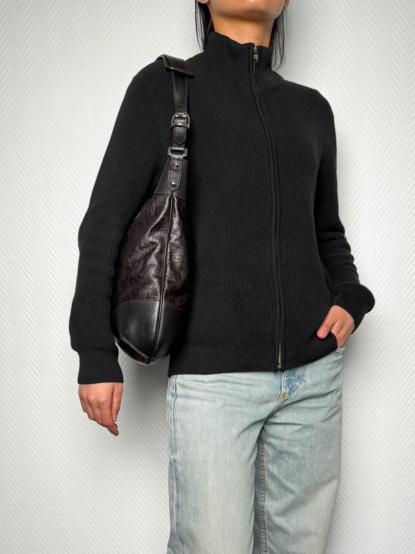 Gucci Horsebit Embossed Leather Hobo Bag Dark Brown