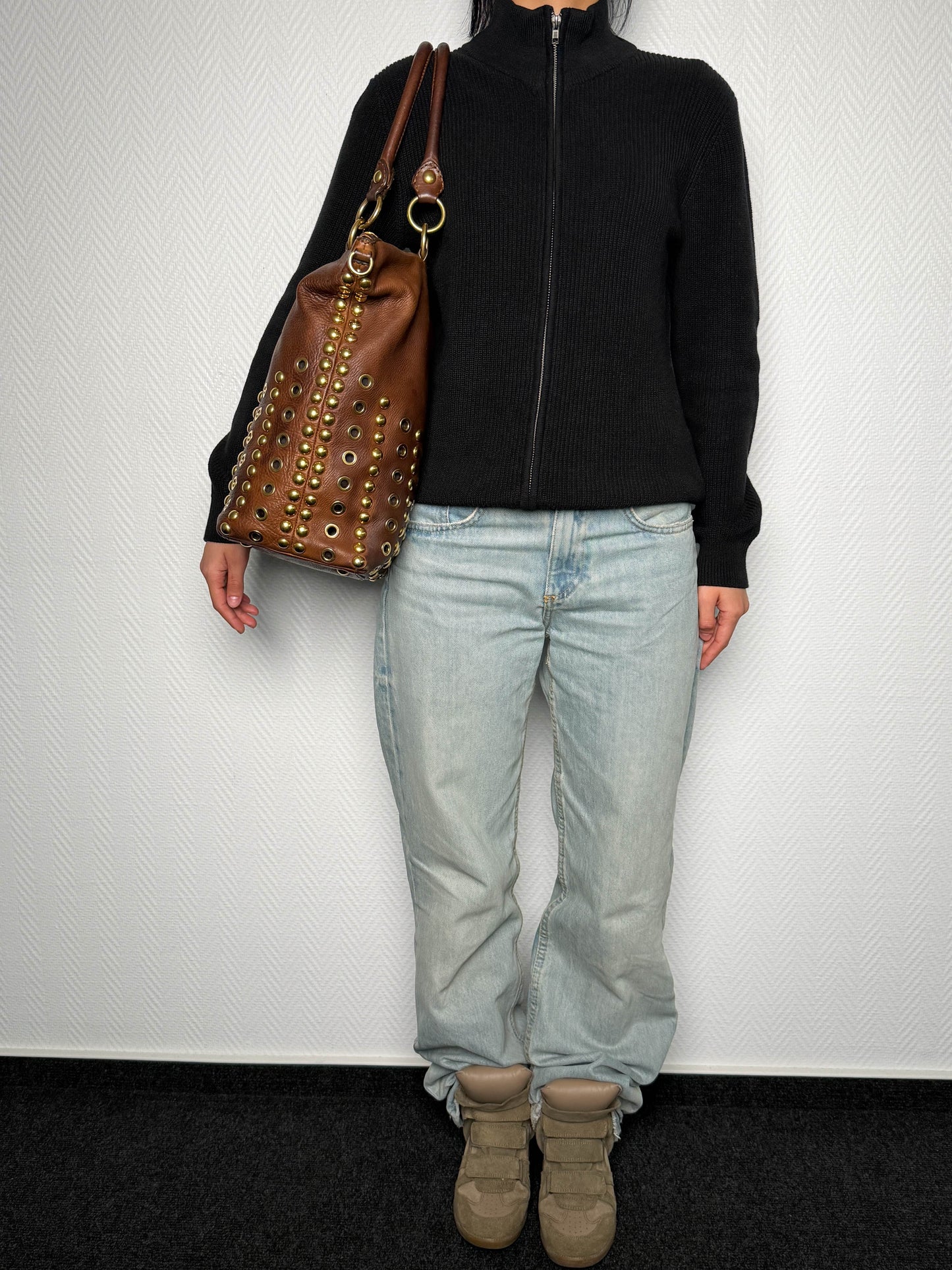 Miu Miu Gold Trimmed Shopper Bag Brown