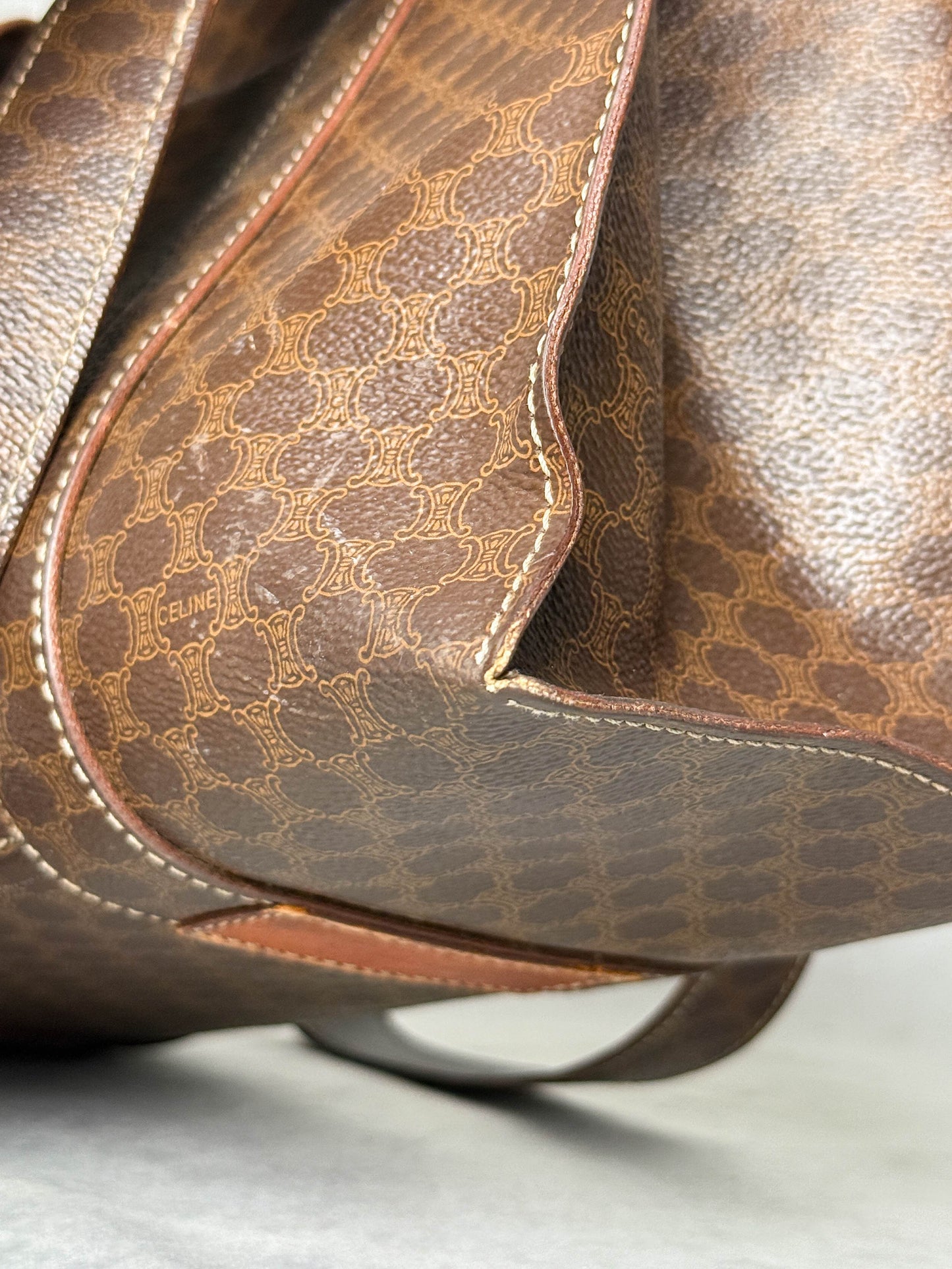 Celine Vintage Brown Macadam Tote Bag Canva/Leather