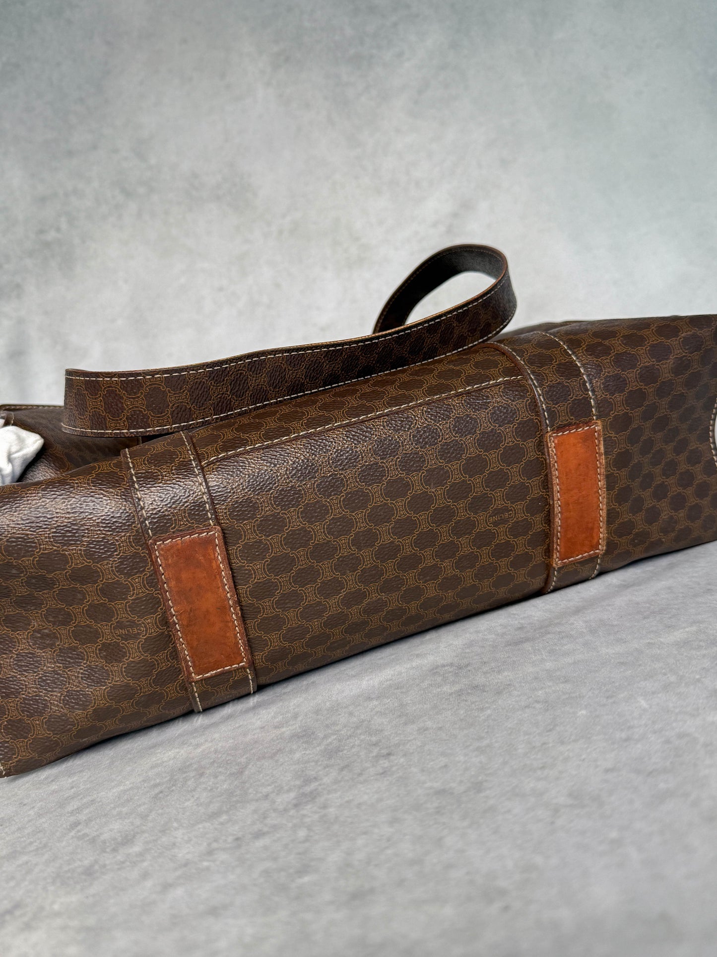 Celine Vintage Brown Macadam Tote Bag Canvas/Leather