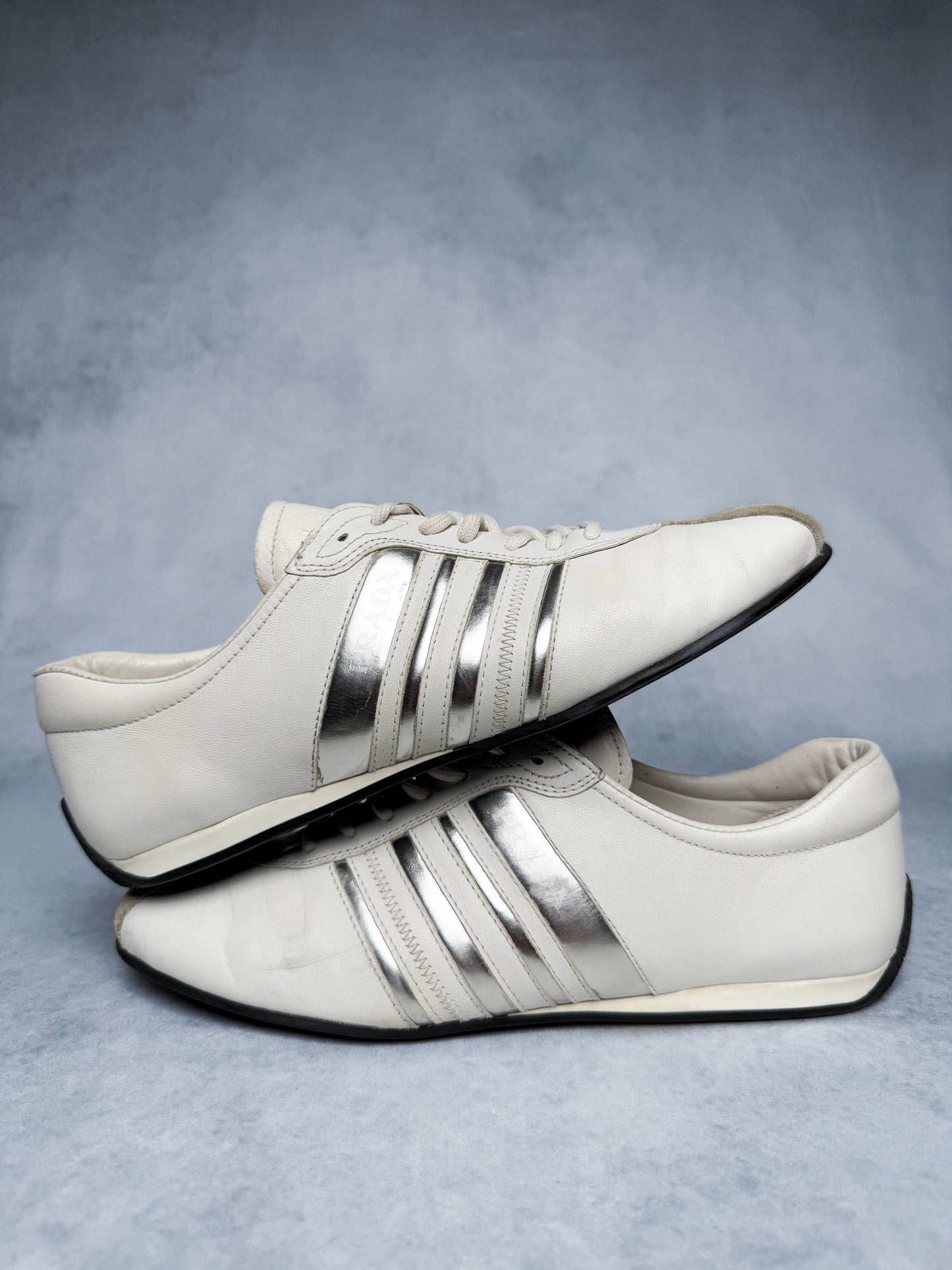 Prada Vintage Leather/Suede Sneaker White and Silver (38.5)