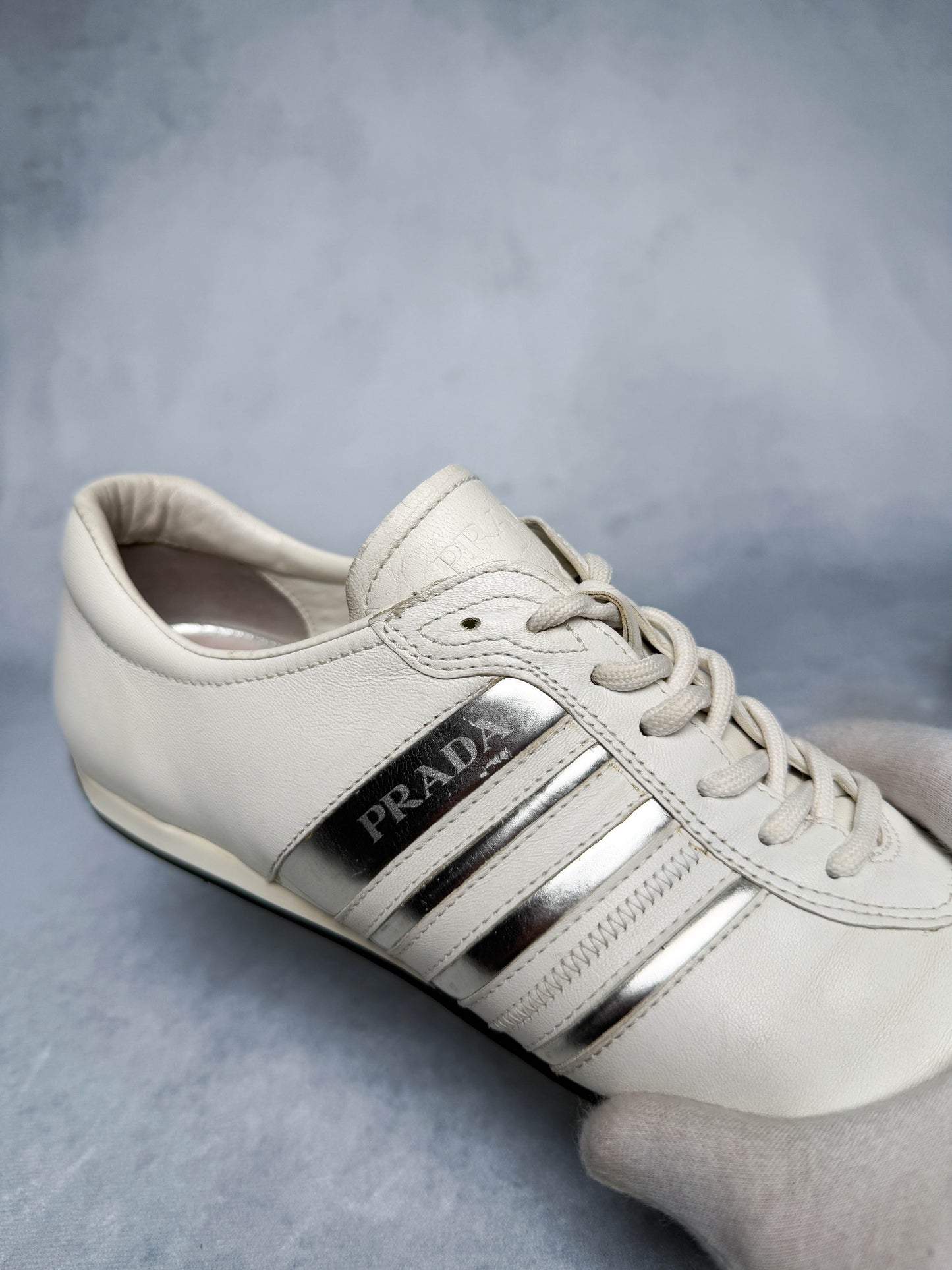 Prada Vintage Leather/Suede Sneaker White and Silver (38.5)