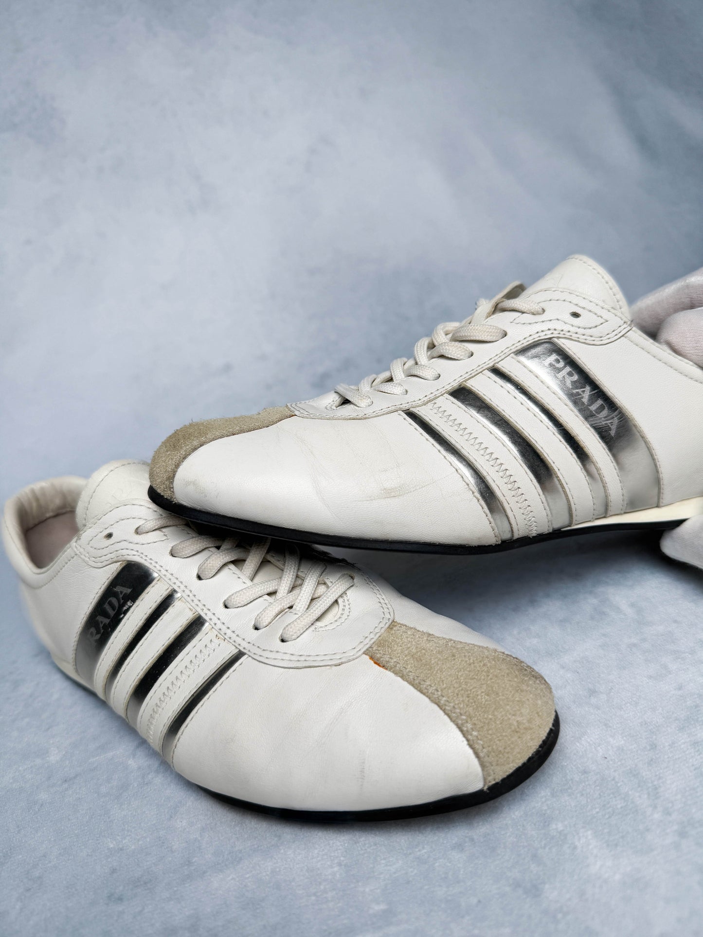 Prada Vintage Leather/Suede Sneaker White and Silver (38.5)
