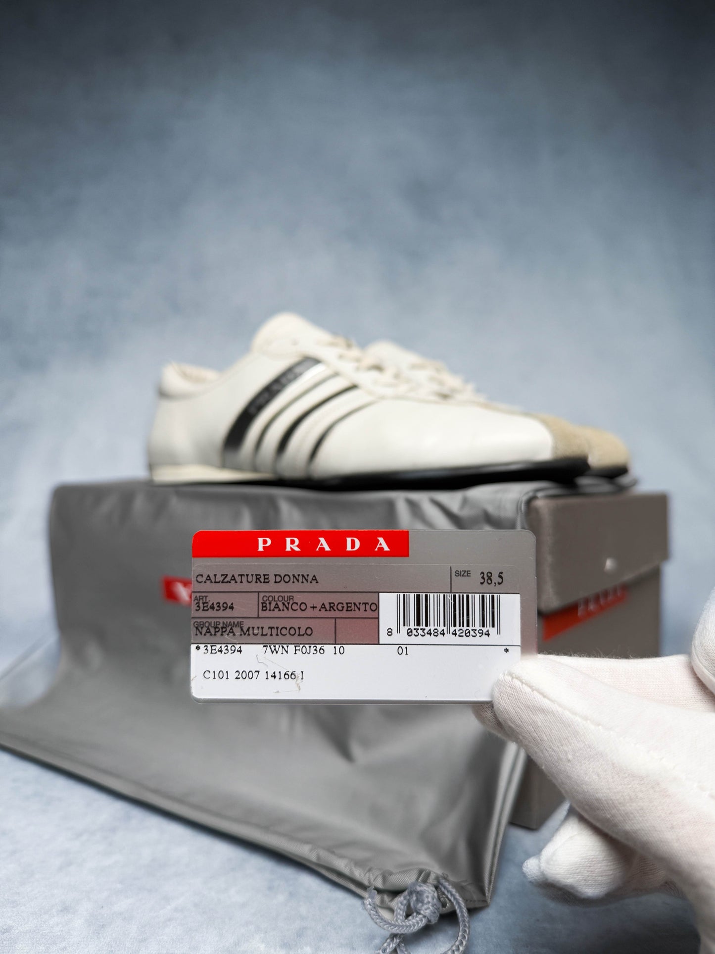 Prada Vintage Leather/Suede Sneaker White and Silver (38.5)