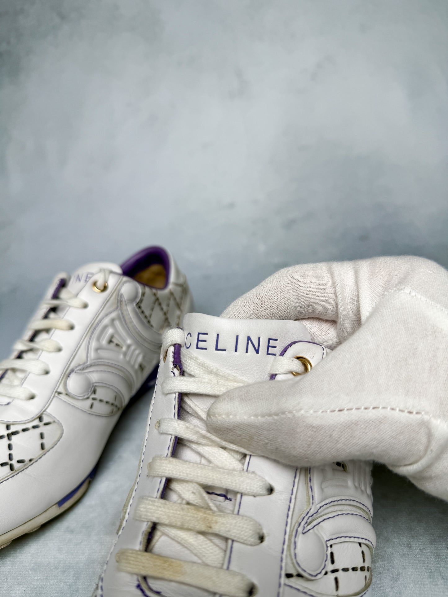 Celine Vintage Triomphe Sneaker White/Blue/Purple (37)