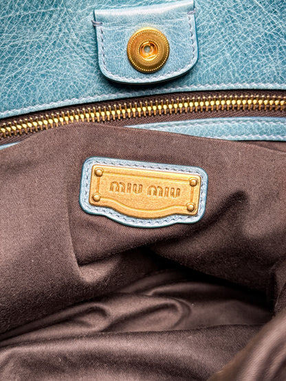 Miu Miu Vitello Lux Leather Hobo Bag Turqoise