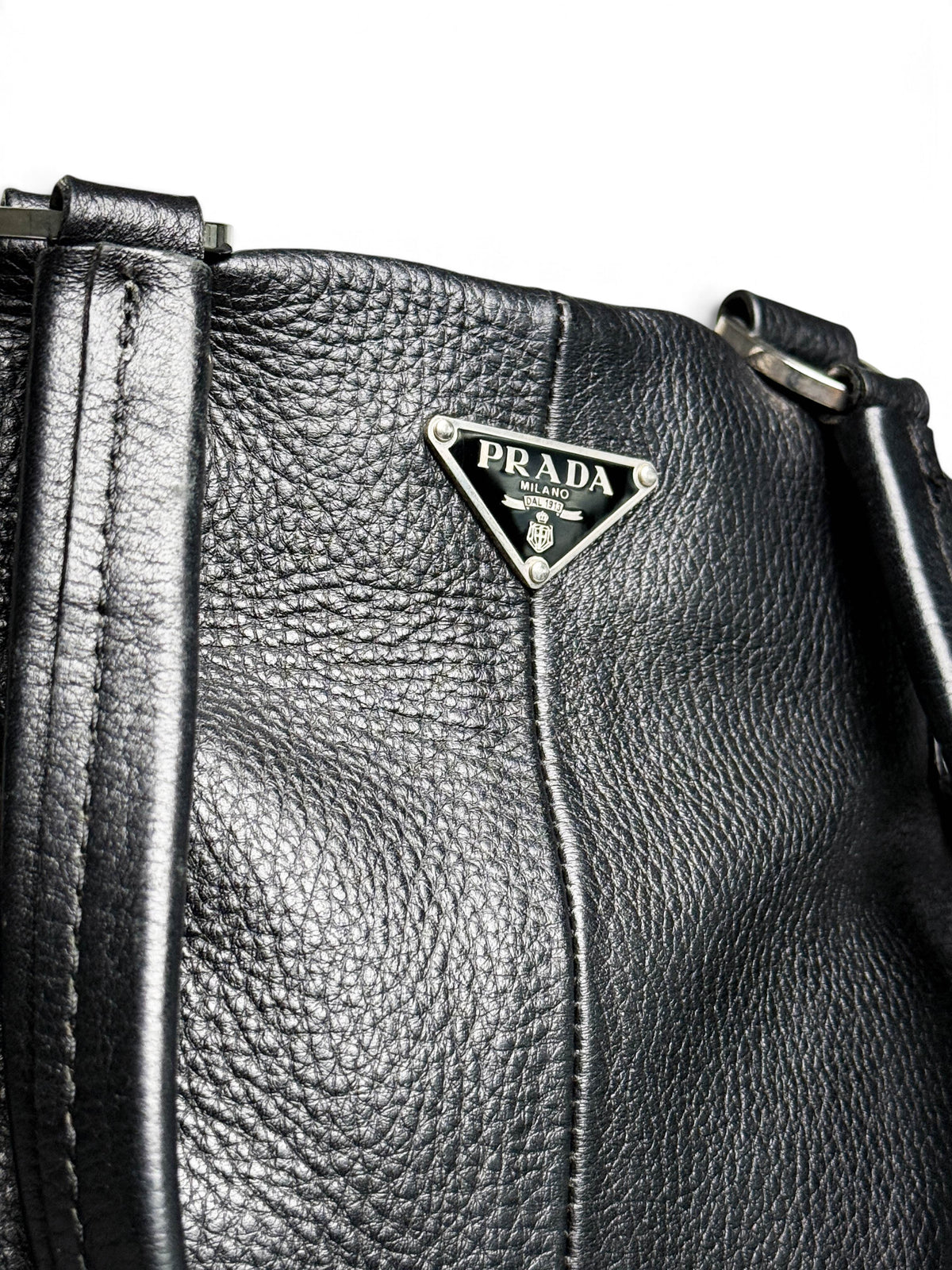 Prada Vitello Daino Black Leather Tote Bag