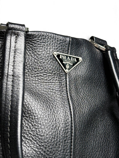 Prada Vitello Daino Black Leather Tote Bag