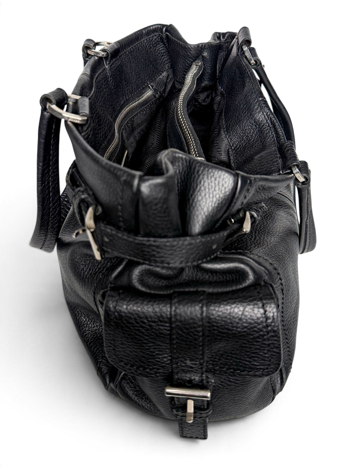 Prada Vitello Daino Black Leather Tote Bag