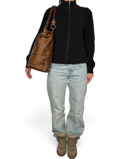 Miu Miu Gold Trimmed Shopper Bag Brown