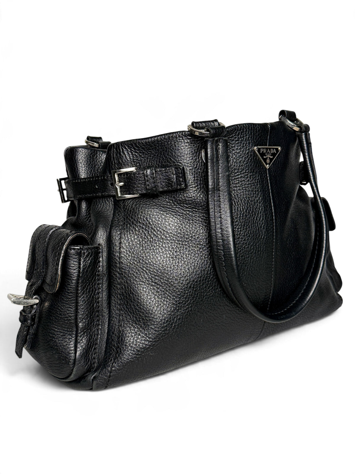 Prada Vitello Daino Black Leather Tote Bag