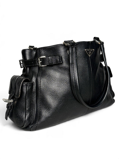 Prada Vitello Daino Black Leather Tote Bag