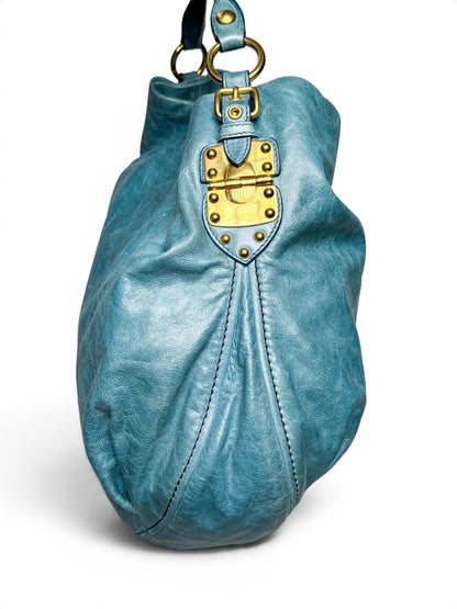 Miu Miu Vitello Lux Leather Hobo Bag Turqoise