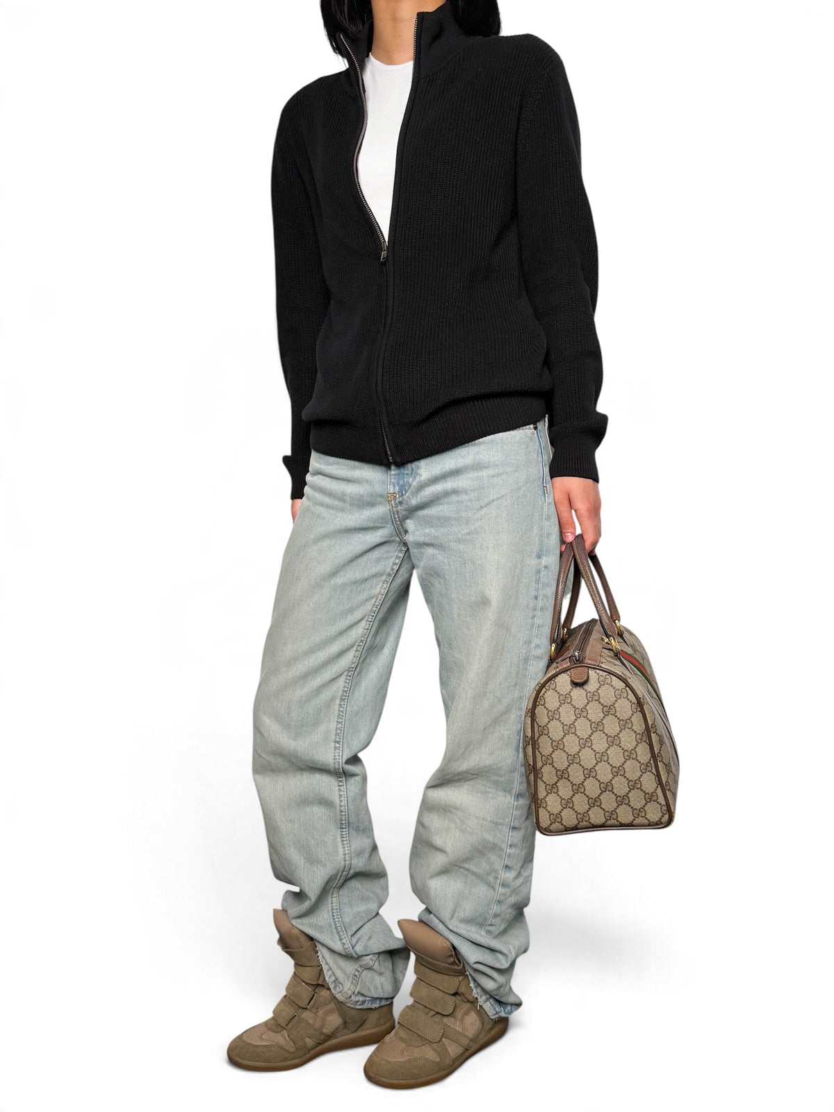 Gucci Vintage 70's Boston Handbag Canvas GG